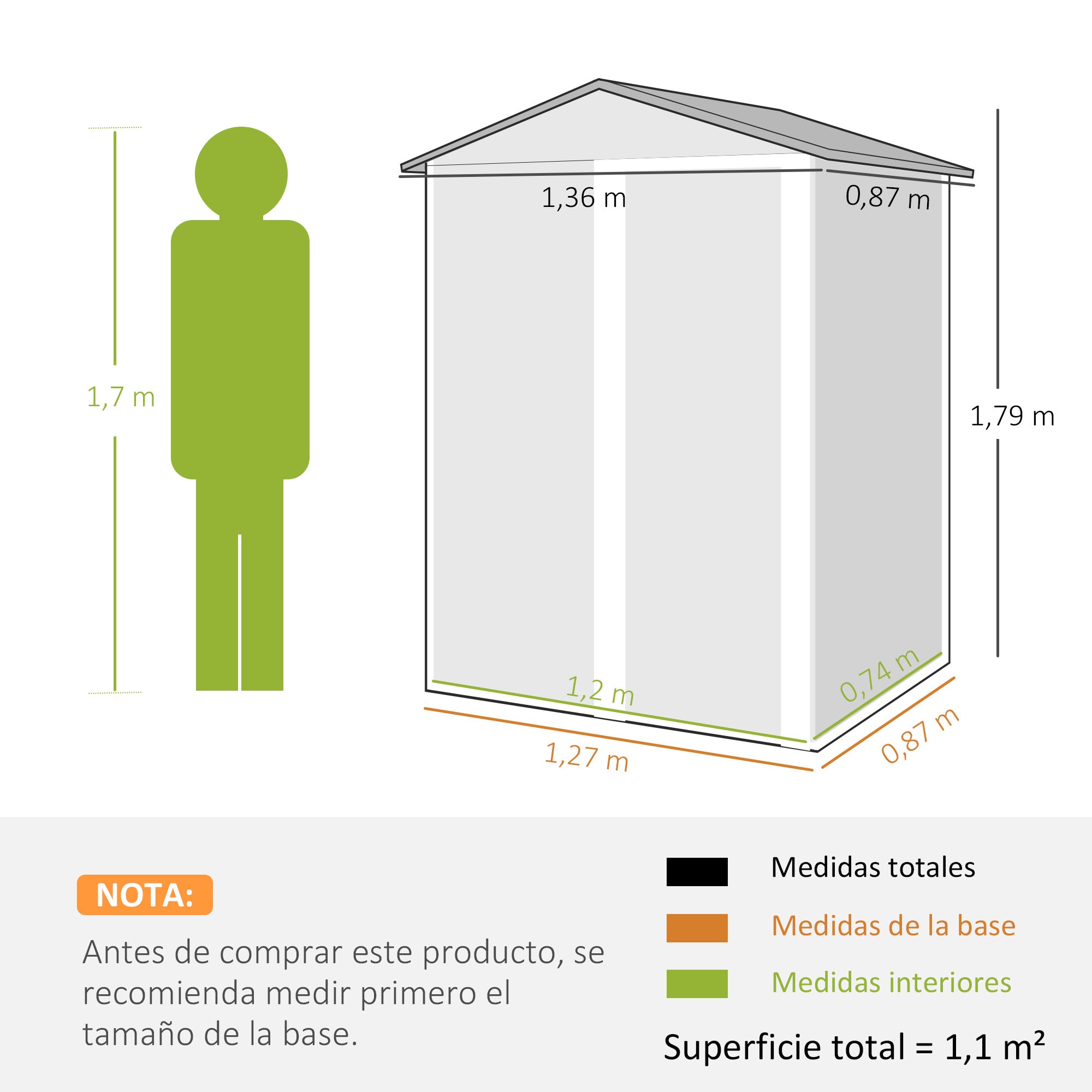 Metal Garden Shed — 1.18 m² (136 × 87 × 179 cm) Sliding Door, Sloped Roof, Gloves Included, Brown