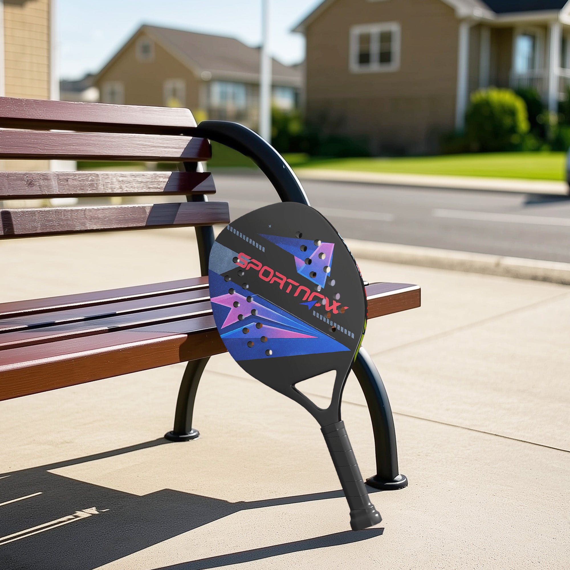 SPORTNOW Beach Tennis Paddle Set with 2 Paddles 2 Balls Lightweight Sturdy Beach Paddles with Bag Non-Slip Grip Paddle for Garden Sea Beach Outdoor Beach Game for Adults 28 x 23 cm