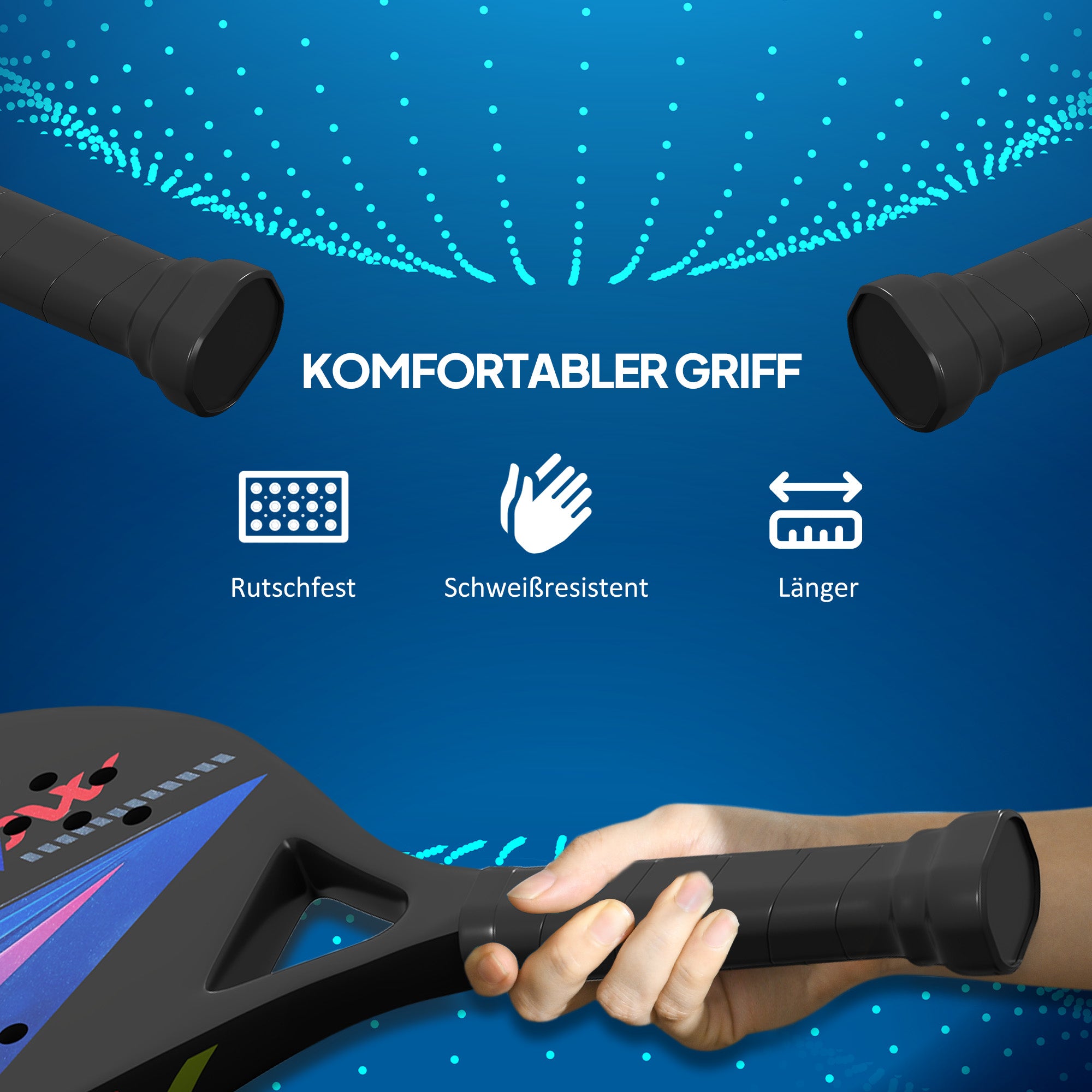 SPORTNOW Beach Tennis Paddle Set with 2 Paddles 2 Balls Lightweight Sturdy Beach Paddles with Bag Non-Slip Grip Paddle for Garden Sea Beach Outdoor Beach Game for Adults 28 x 23 cm