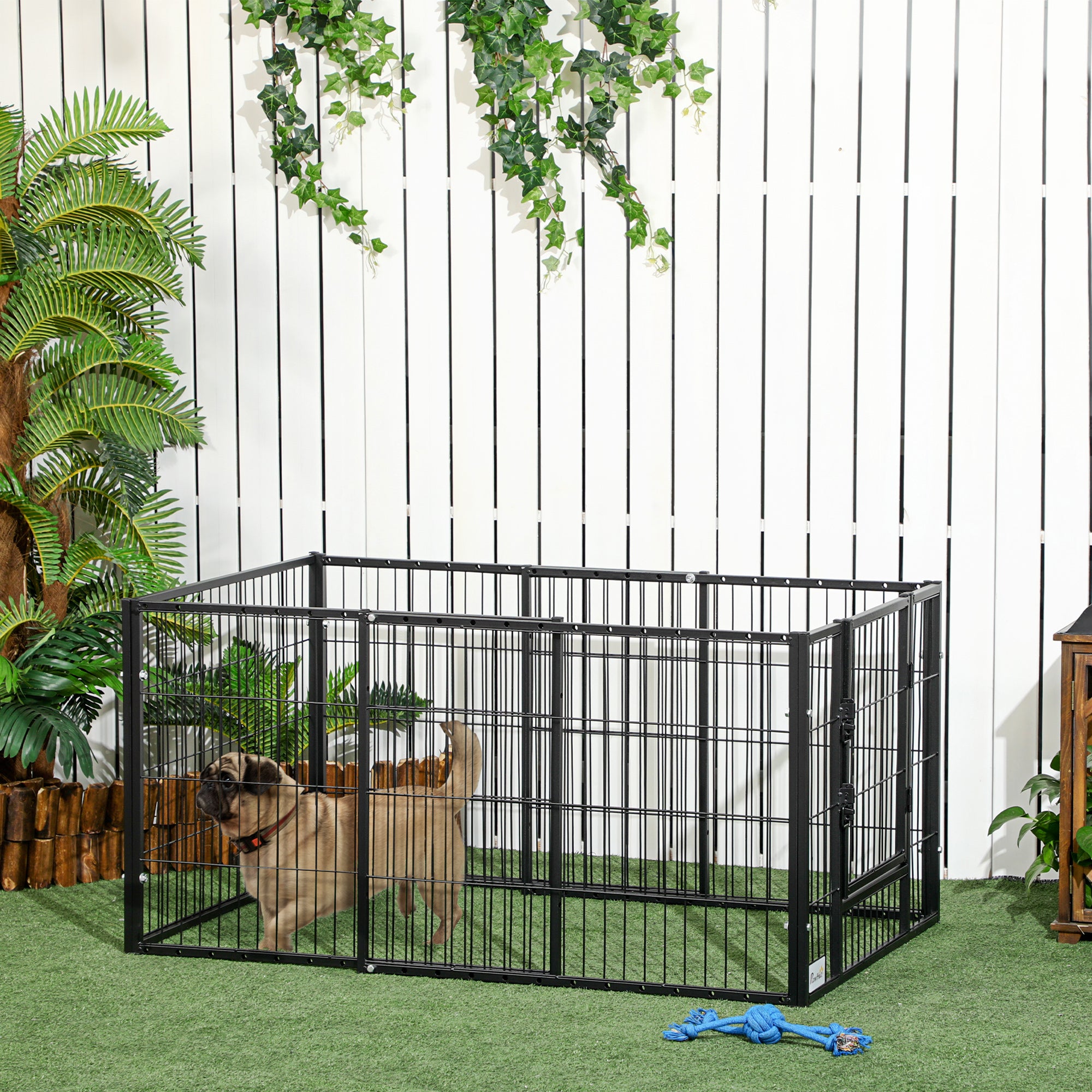 6 Panel Dog Playpen Dog Fence with Adjustable Width Steel Frame 82.5-150x79x61 cm Black