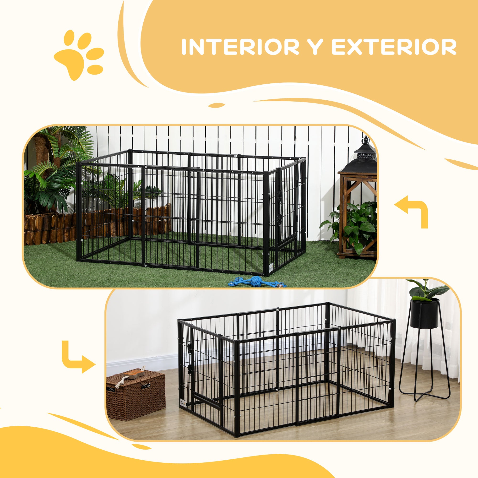 6 Panel Dog Playpen Dog Fence with Adjustable Width Steel Frame 82.5-150x79x61 cm Black