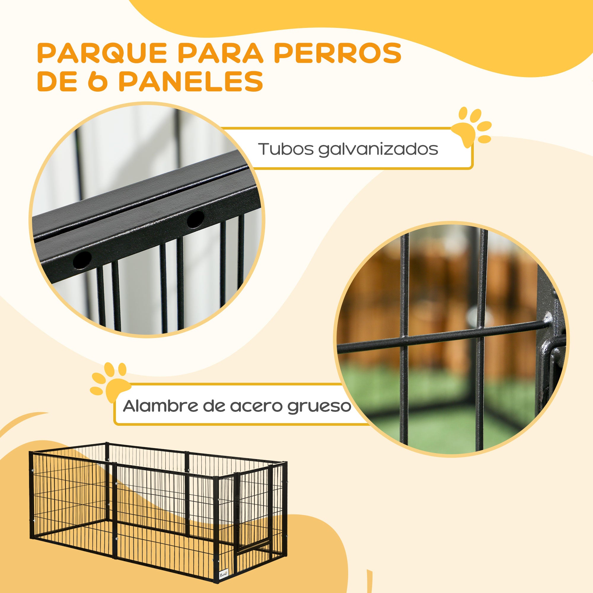 6 Panel Dog Playpen Dog Fence with Adjustable Width Steel Frame 82.5-150x79x61 cm Black