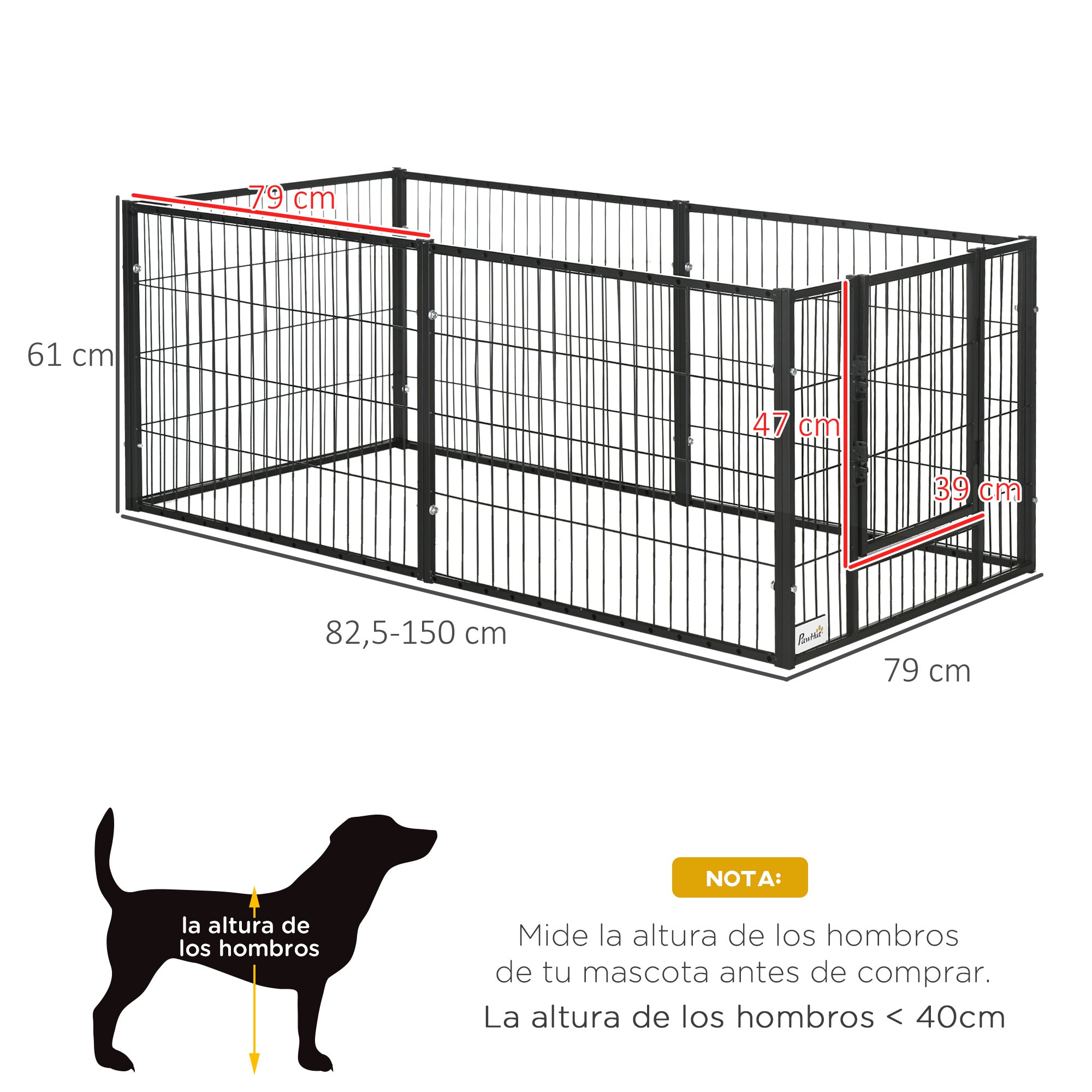 6 Panel Dog Playpen Dog Fence with Adjustable Width Steel Frame 82.5-150x79x61 cm Black