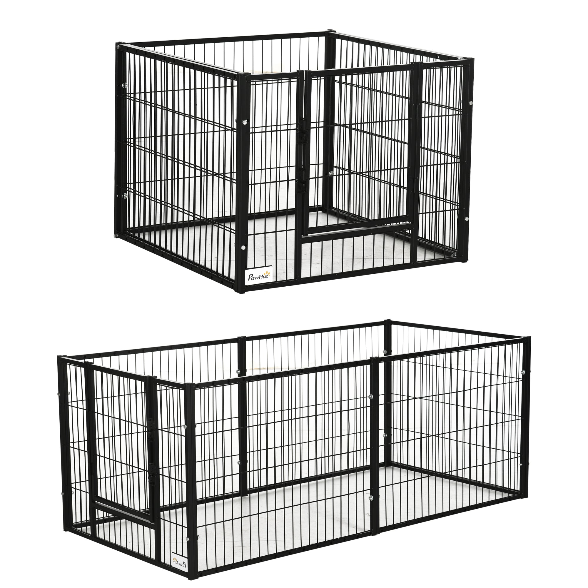 6 Panel Dog Playpen Dog Fence with Adjustable Width Steel Frame 82.5-150x79x61 cm Black