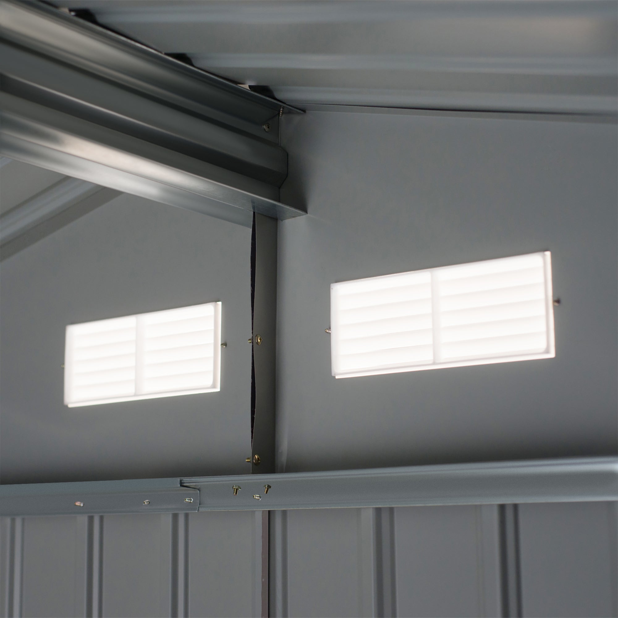 Tool Shed 4.9 sqm, Garden House with Saddle Roof, Sliding Door, Foundation, 277 x 195 x 192 cm, Tool Shed Made of Galvanized Steel, Weatherproof, for Garden, Yellow