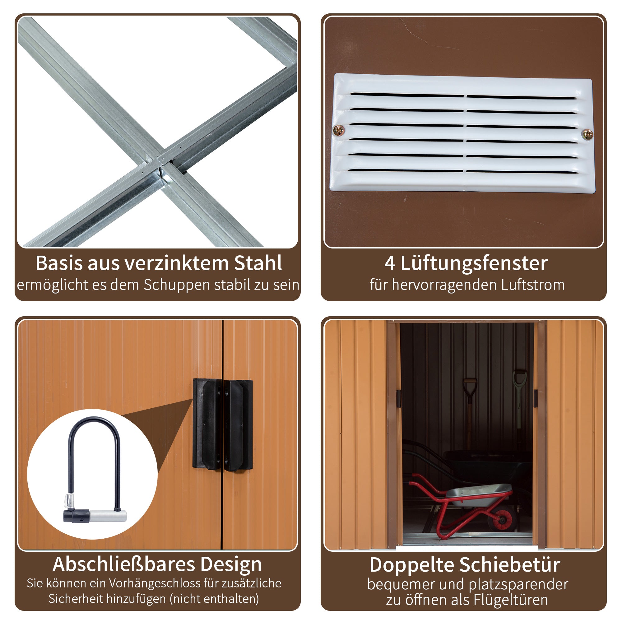 Tool Shed 4.9 sqm, Garden House with Saddle Roof, Sliding Door, Foundation, 277 x 195 x 192 cm, Tool Shed Made of Galvanized Steel, Weatherproof, for Garden, Yellow