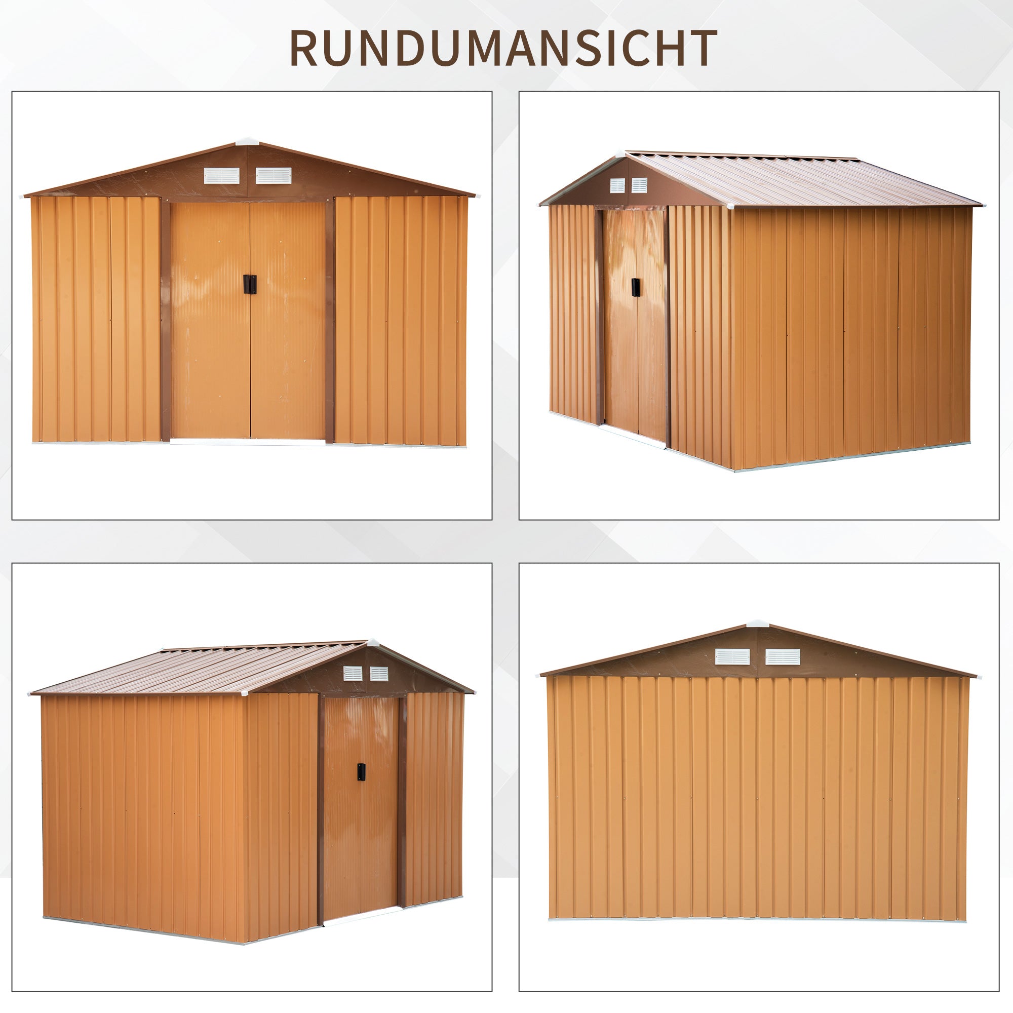 Tool Shed 4.9 sqm, Garden House with Saddle Roof, Sliding Door, Foundation, 277 x 195 x 192 cm, Tool Shed Made of Galvanized Steel, Weatherproof, for Garden, Yellow