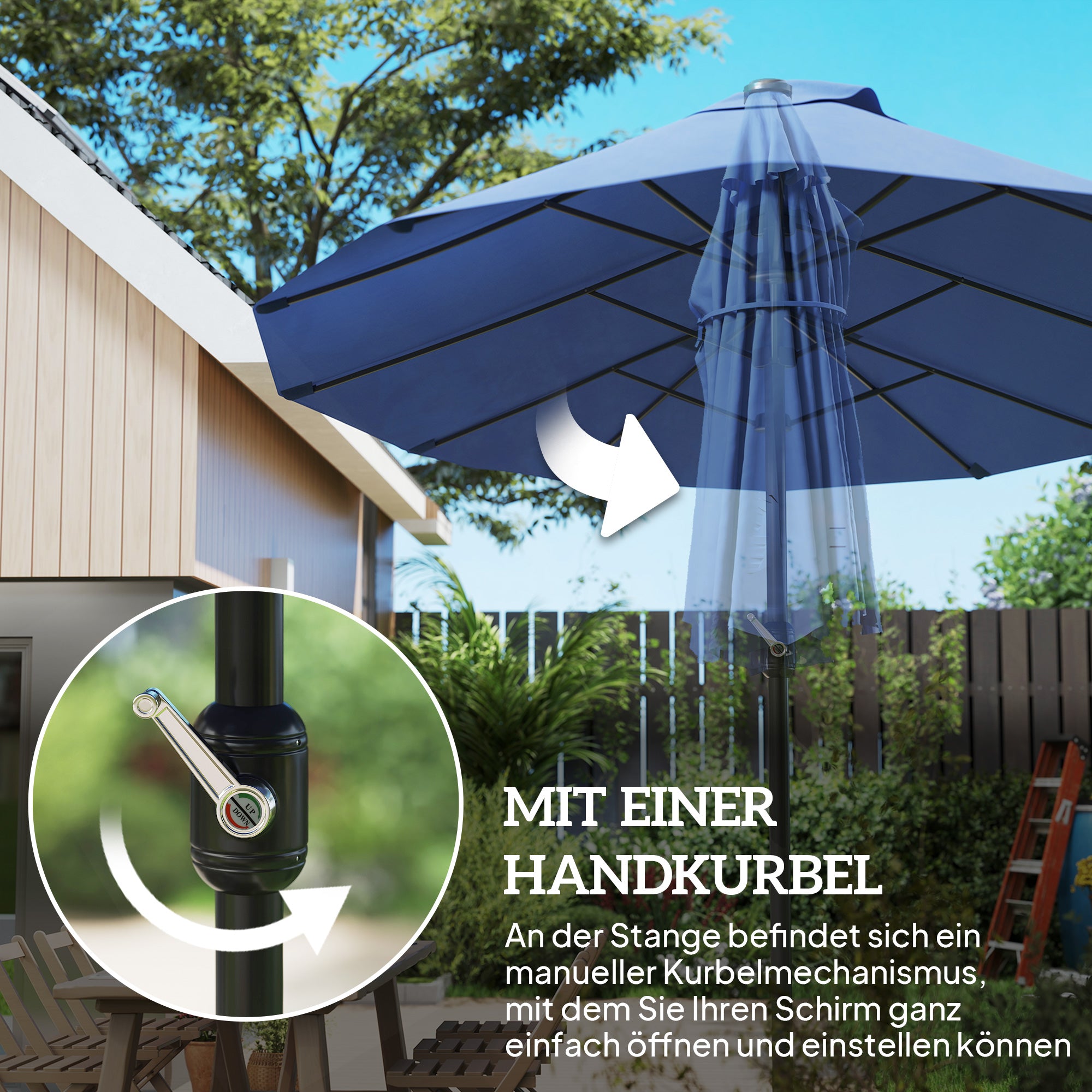 Double Sun Umbrella 455 x 265 cm, UV Protection Umbrella with Crank, Balcony Umbrella Beach Umbrella Windproof Crank Umbrella Sun Protection for Beach Balcony Garden, Blue