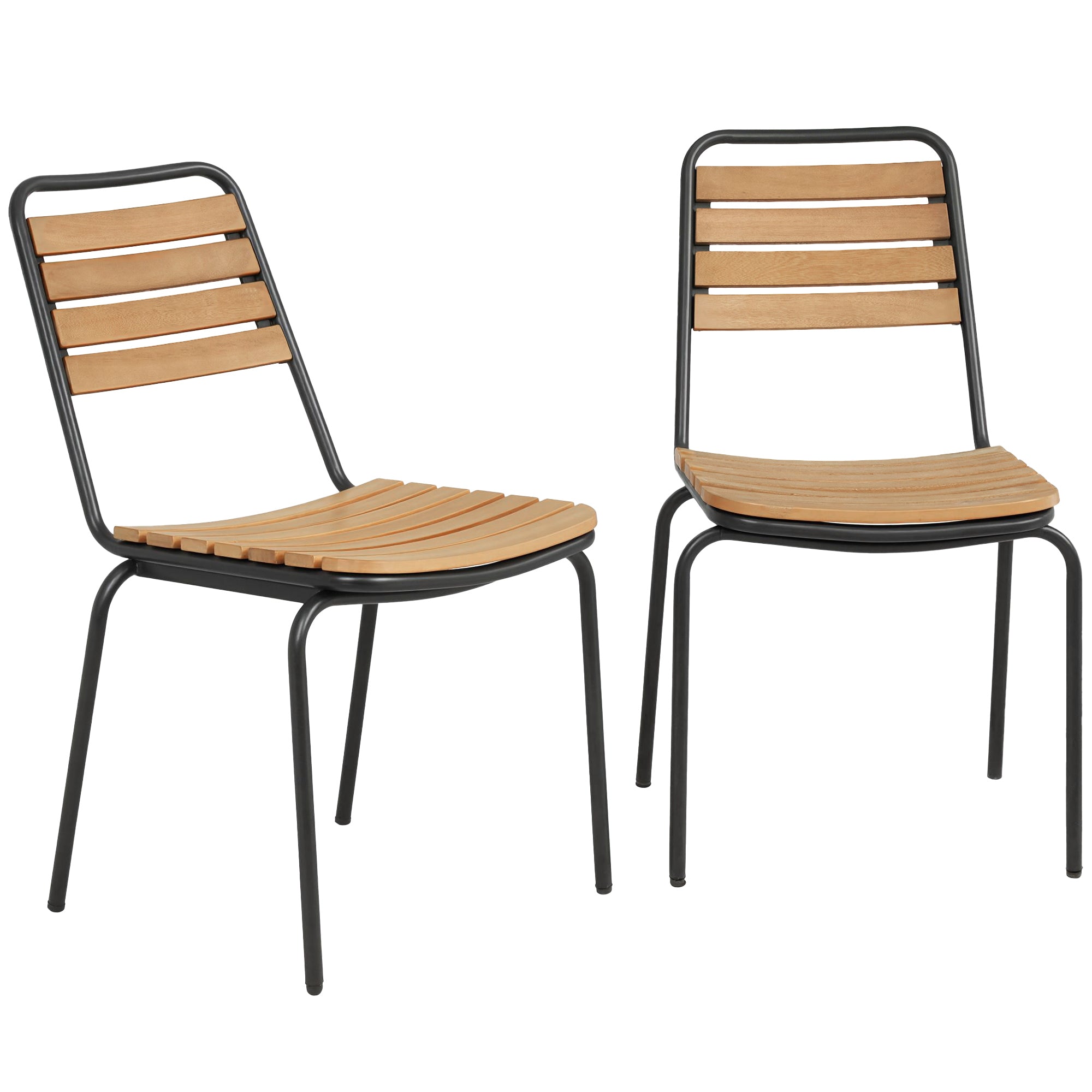 2-Pack Weatherproof Garden Chairs — Steel Frame & Eucalyptus Wood, Stackable, 352 lb Capacity, Natural Wood