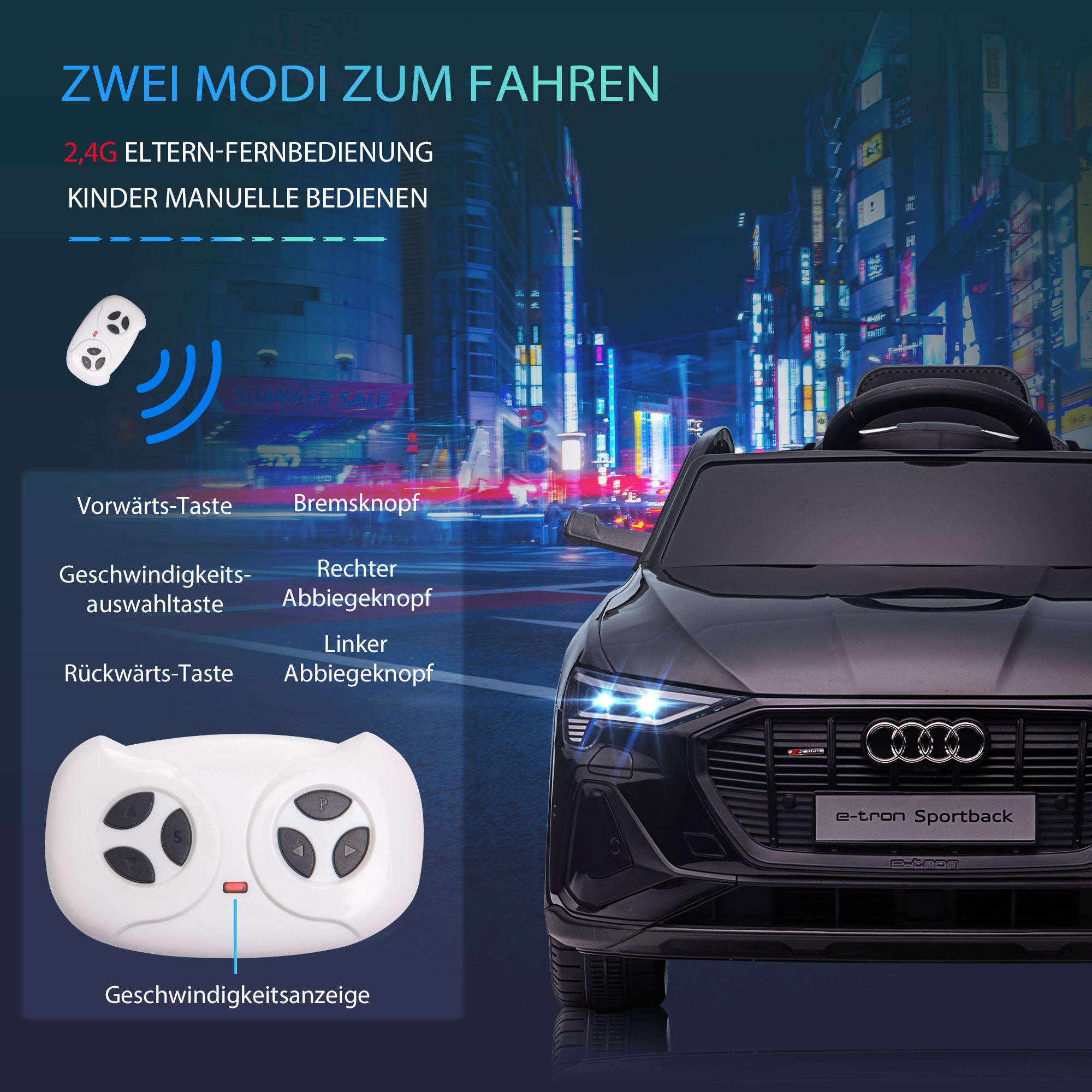 12V Electric Kids Car Audi E-tron Electric Vehicle with Remote Control, Safety Belt, Music (MP3/USB/TF), Kids Vehicle for Children 3-5 Years, 3-5 km/h, Black