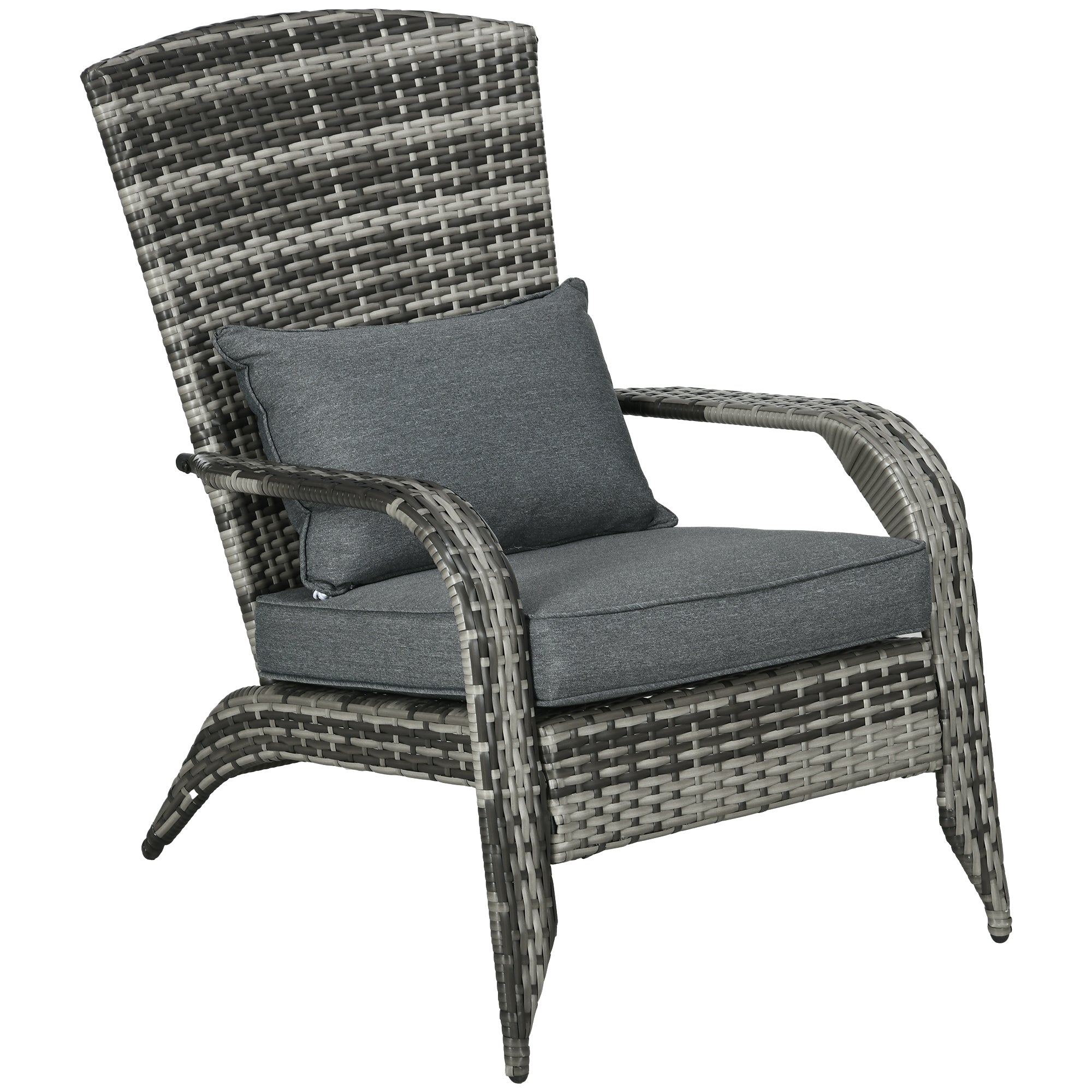 Adirondack Garden Chair with Armrests and Cushions, Rattan and Steel Chair for Indoor and Outdoor, 64x80x90 cm, Gray