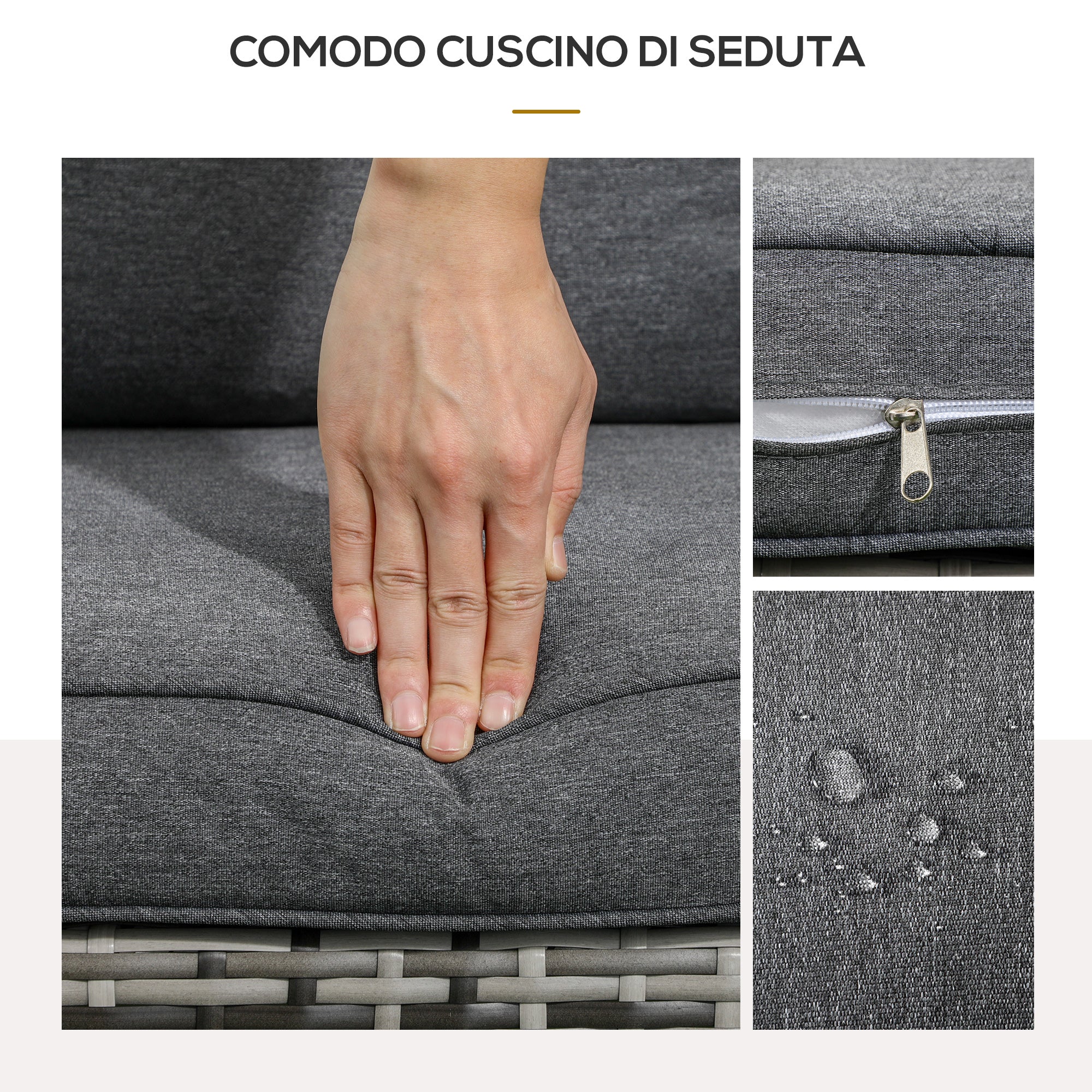 Adirondack Garden Chair with Armrests and Cushions, Rattan and Steel Chair for Indoor and Outdoor, 64x80x90 cm, Gray