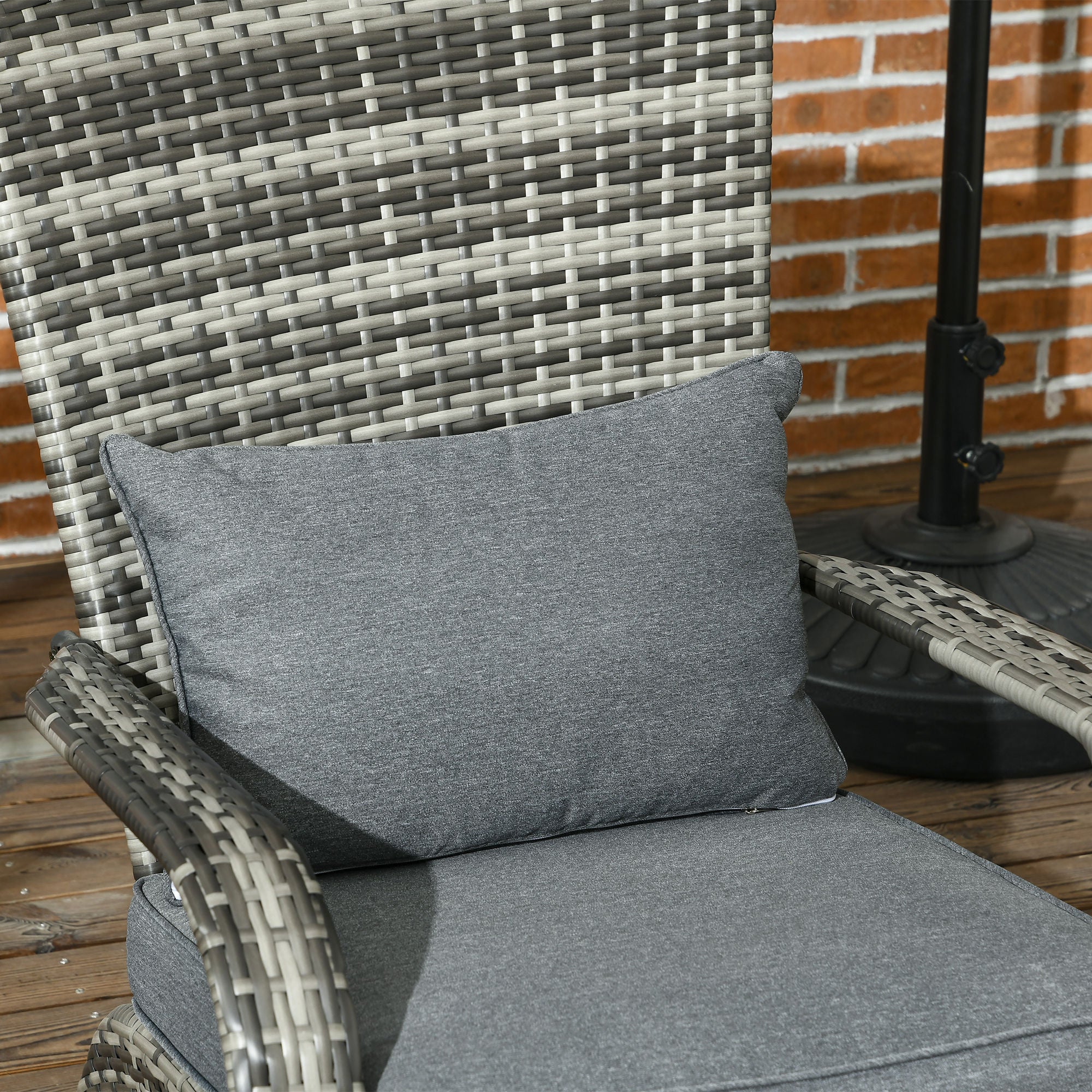 Adirondack Garden Chair with Armrests and Cushions, Rattan and Steel Chair for Indoor and Outdoor, 64x80x90 cm, Gray