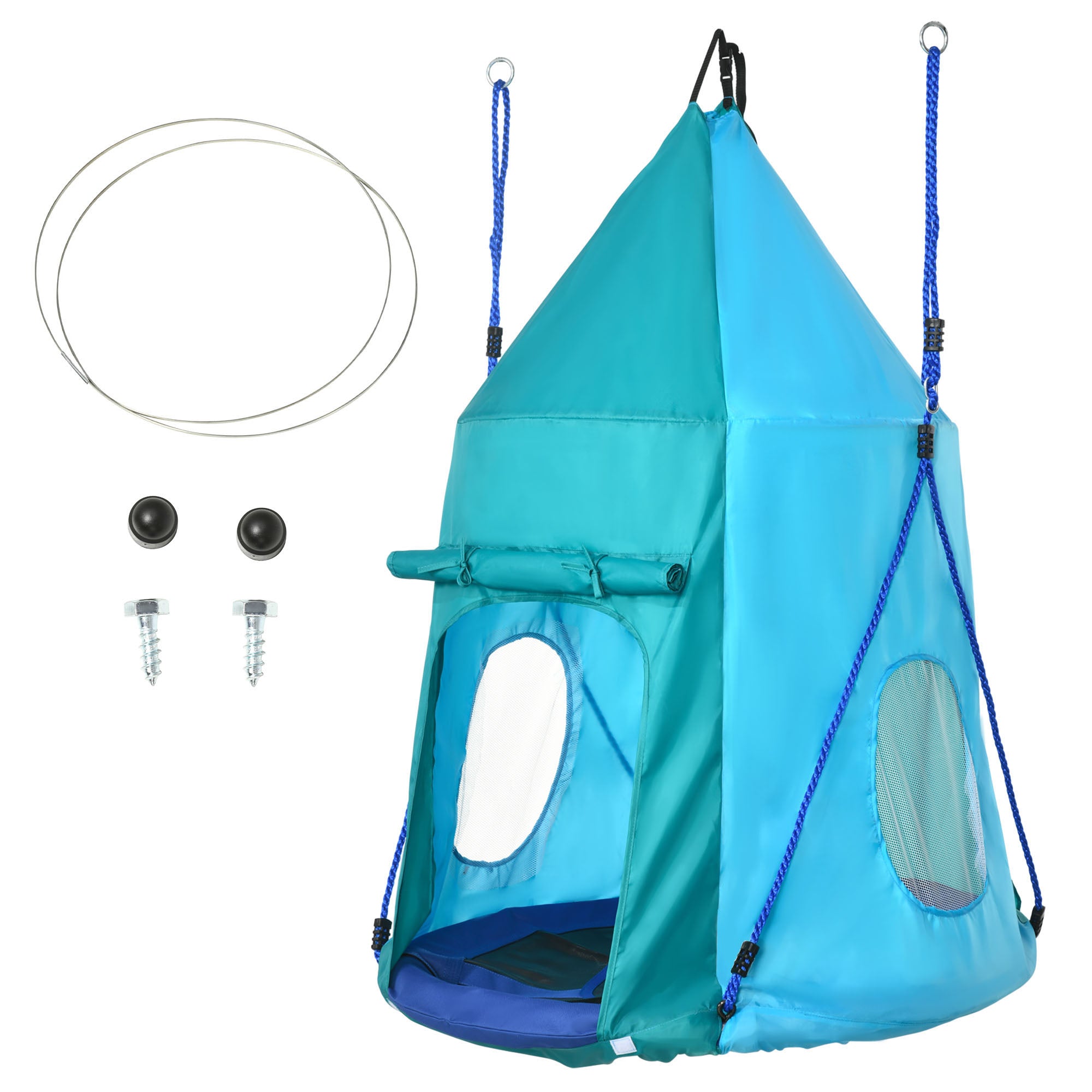 Bird Nest Swing with Removable Tent Ø 100 cm, max load 150 Kg for children 3-8 years - adjustable rope height 120 to 180 cm - blue