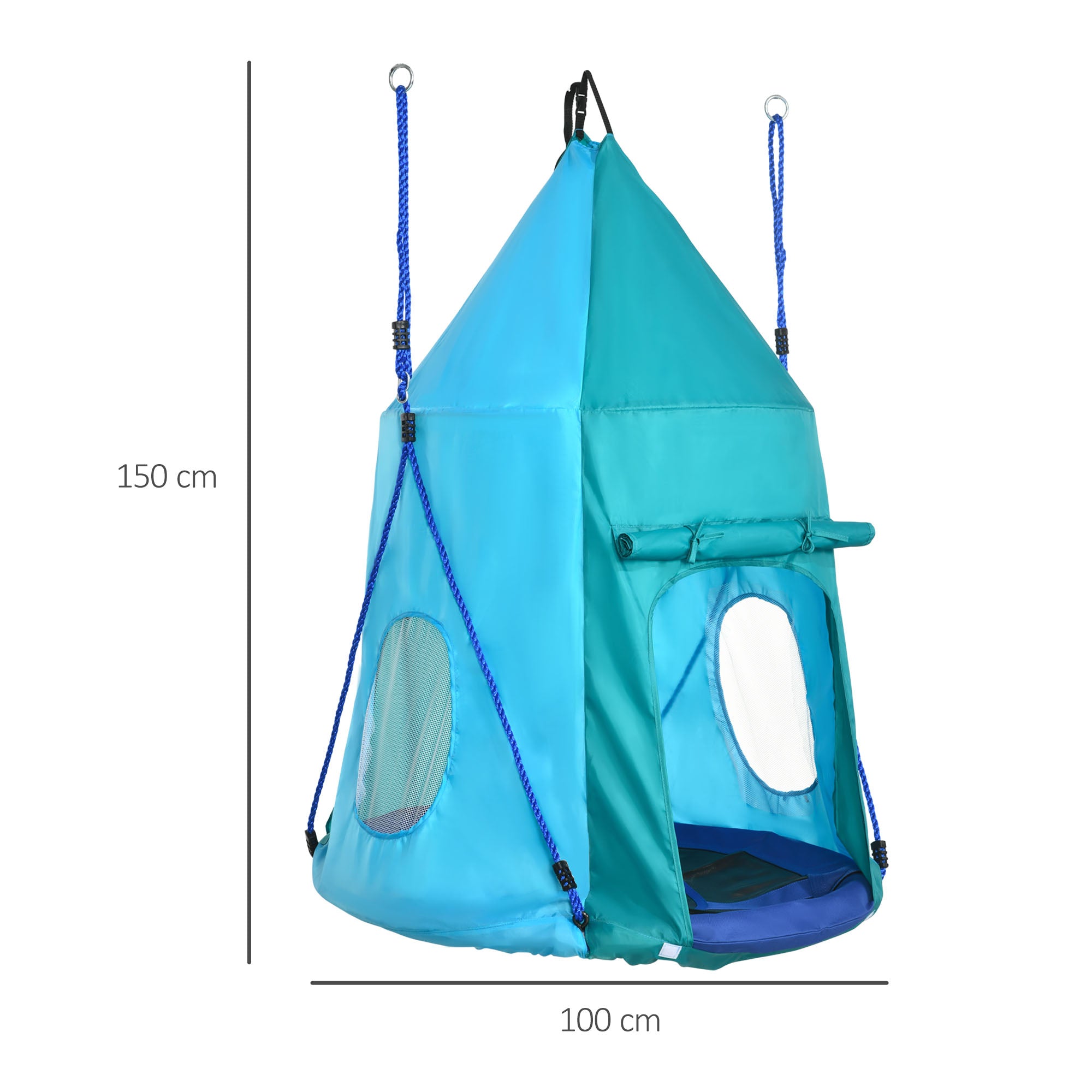 Bird Nest Swing with Removable Tent Ø 100 cm, max load 150 Kg for children 3-8 years - adjustable rope height 120 to 180 cm - blue