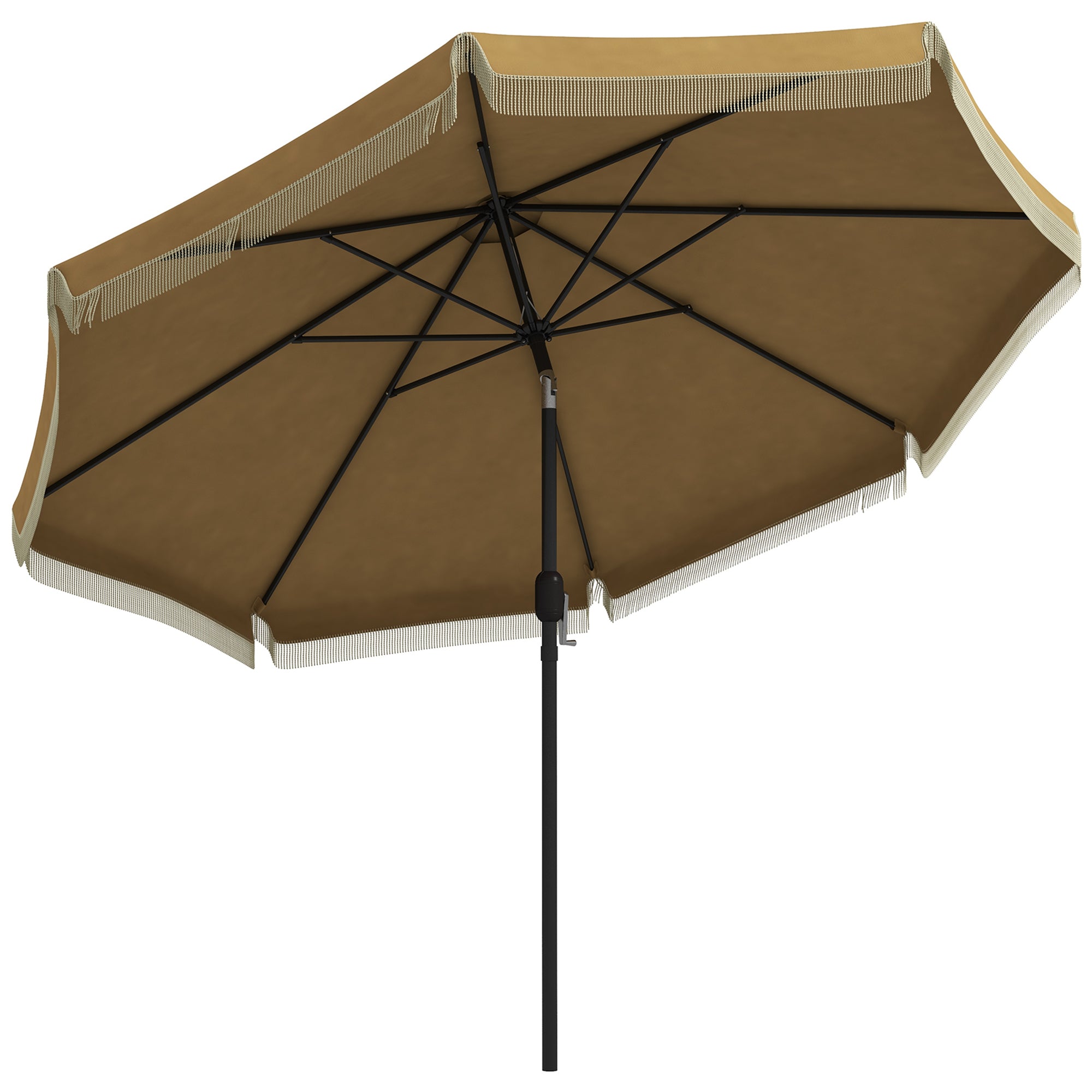 Sun Umbrella, Ø265 cm Patio Umbrella with Fringe, Tiltable Beach Umbrella with 8 Ribs, for Garden, Balcony, Khaki