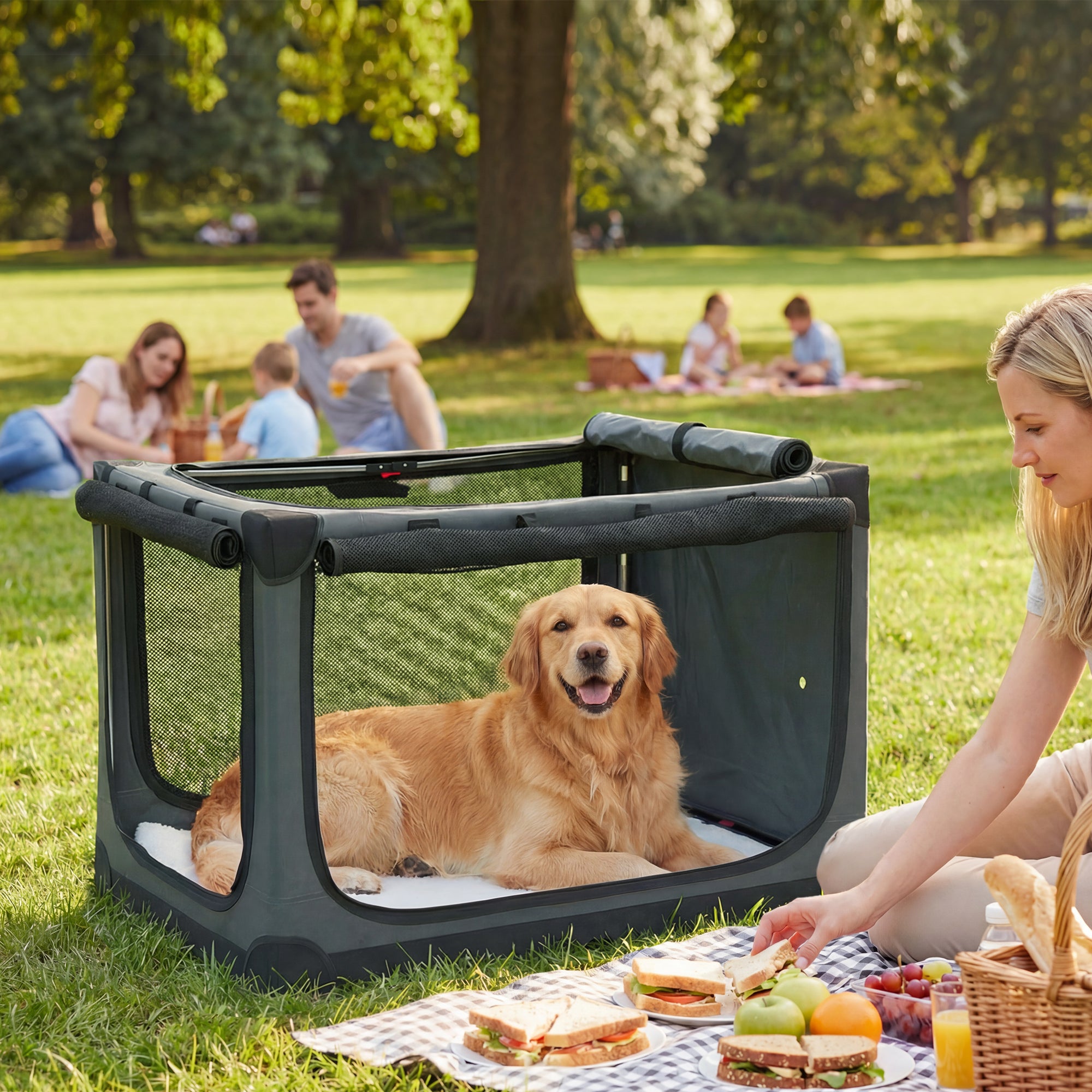 Foldable Soft Pet Crate with Cushion, Removable Washable Cover, Breathable 600D Oxford Fabric Carrier for Cats & Dogs up to 84 lb — Army Green
