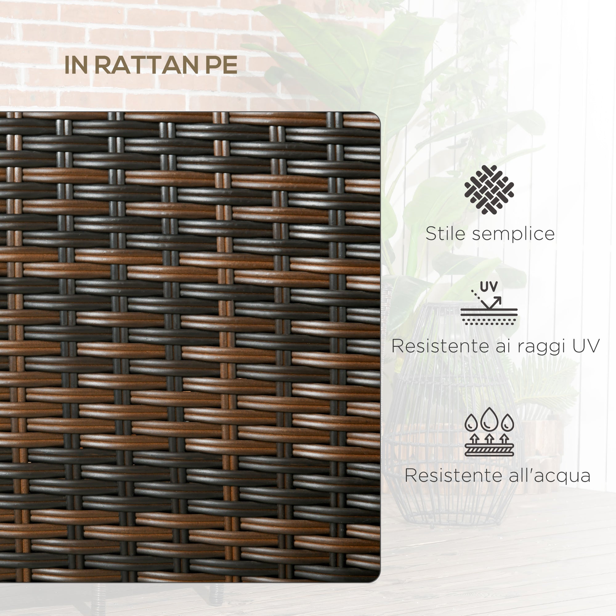 2 Modern Rattan Garden Chairs with Removable Cushions and Coffee Table with Tempered Glass Top, 138x60x87 cm, Brown