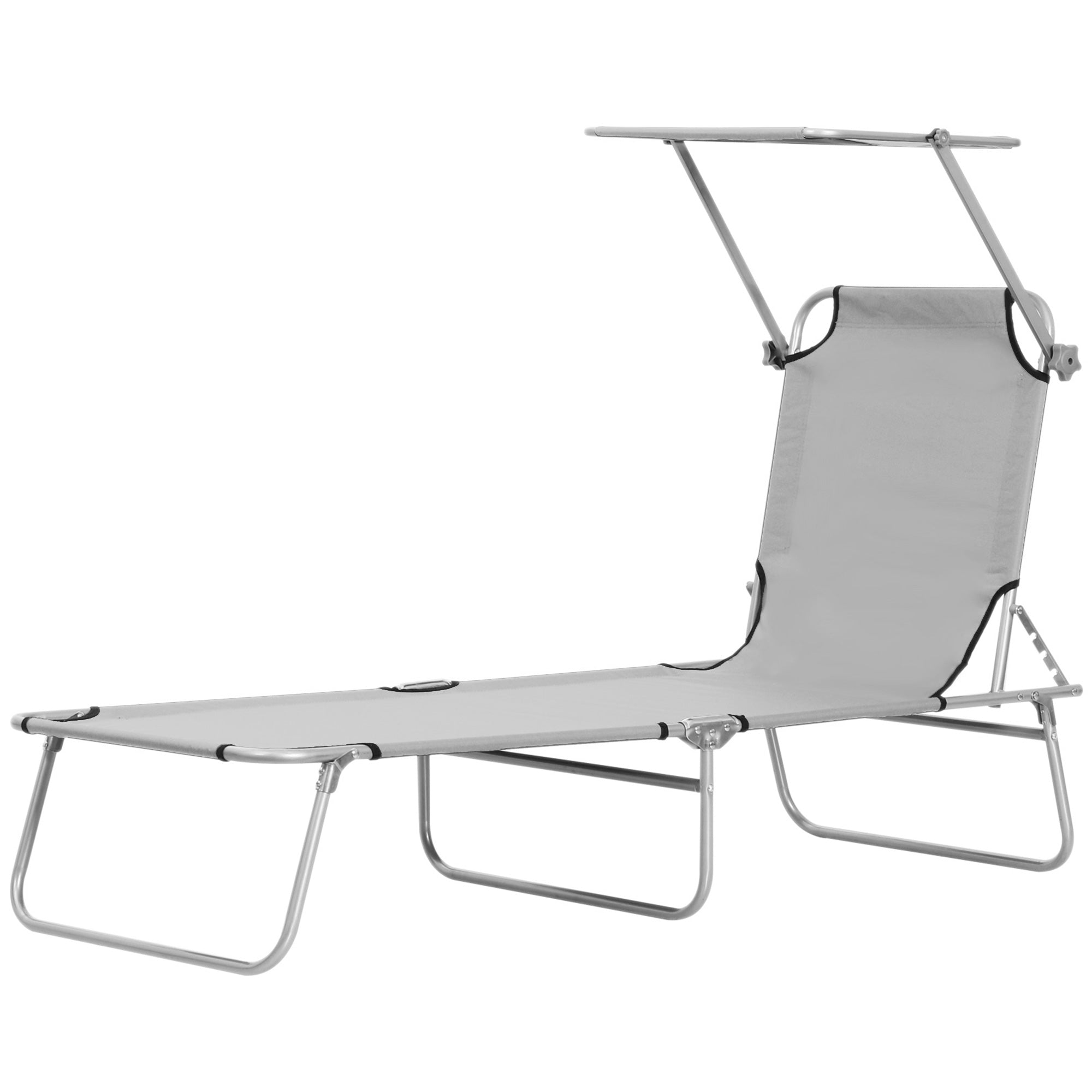 Folding Lounge Chair Outdoor Garden Recliner with Adjustable Canopy Removable Sun Shade Adjustable Backrest in 4 Levels for Terrace Pool Patio 187x58x36 cm Light Gray