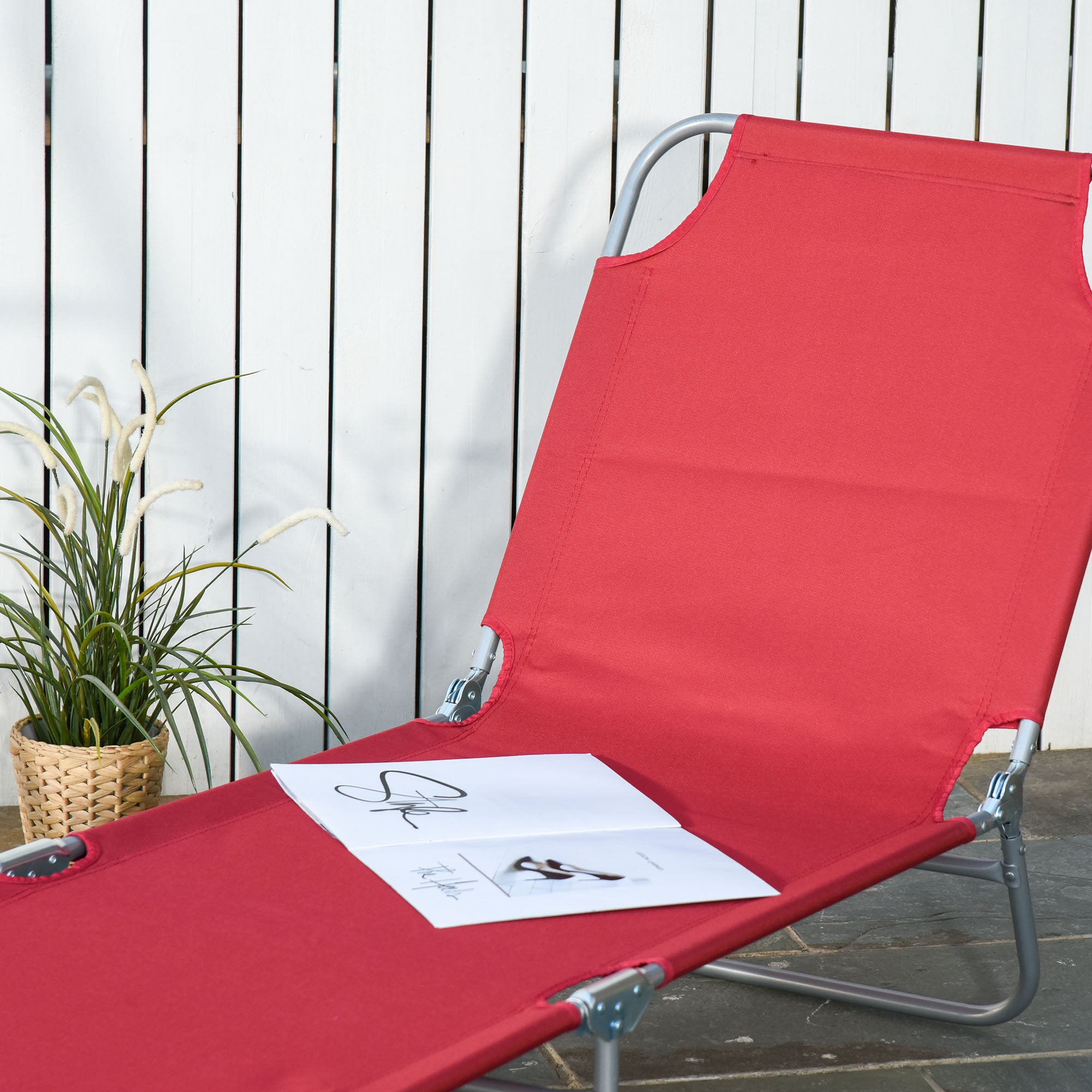 Foldable Sun Lounger Garden Lounger, Lounger Chair with 5-Position Adjustable Backrest, Weatherproof Camping Lounger, Garden Chair up to 120 kg load capacity, for Garden Holiday Outdoor Beach Pool, Burgundy