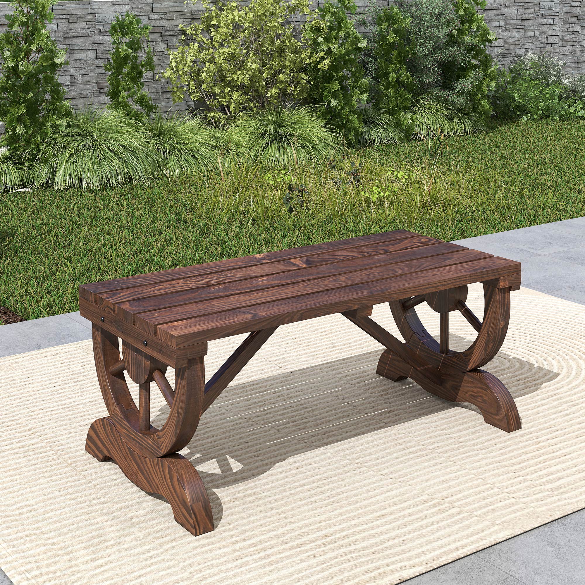 Wooden Garden Bench Weatherproof Bench Outdoor Furniture Rustic Bench Natural 98 x 50 x 39.5 cm