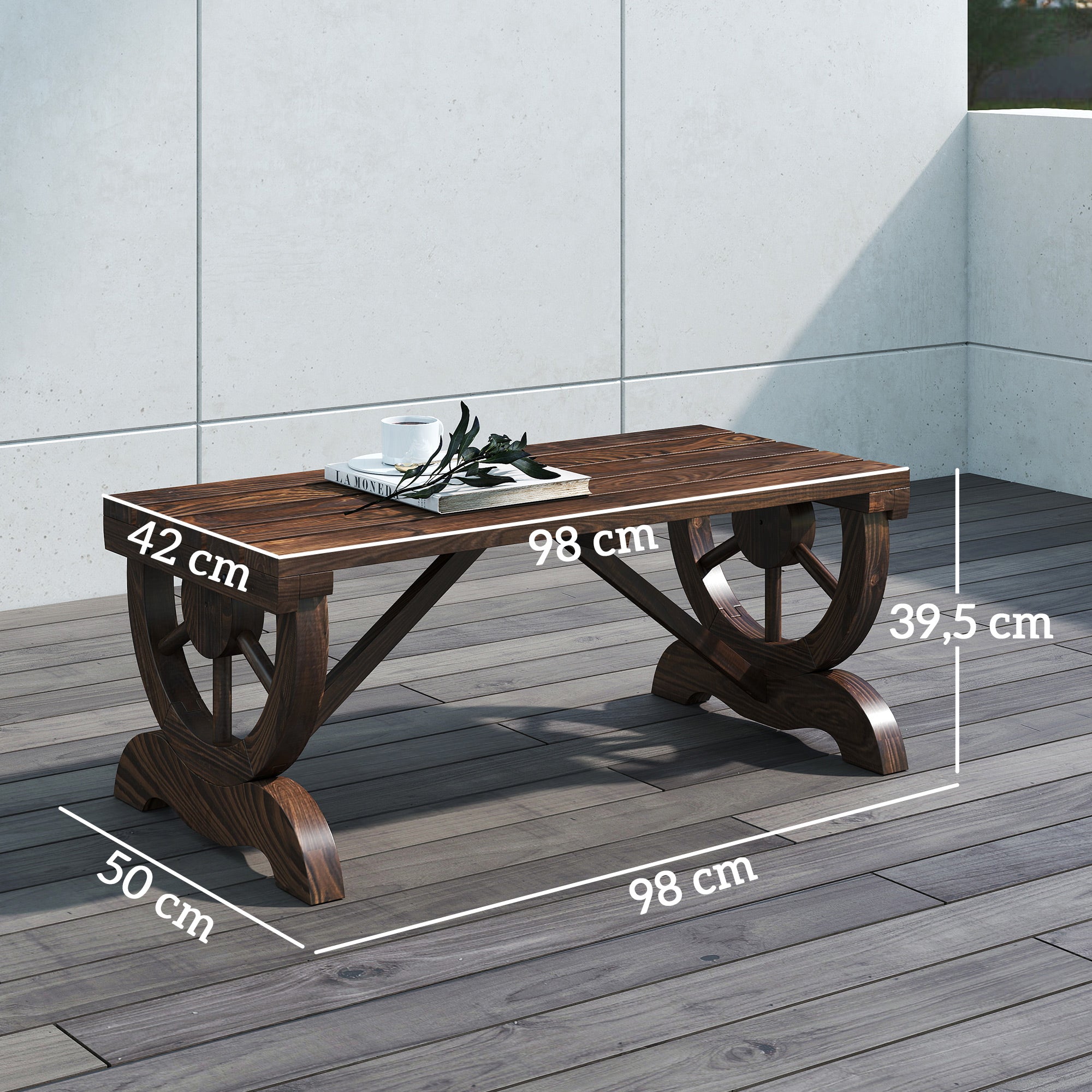 Wooden Garden Bench Weatherproof Bench Outdoor Furniture Rustic Bench Natural 98 x 50 x 39.5 cm