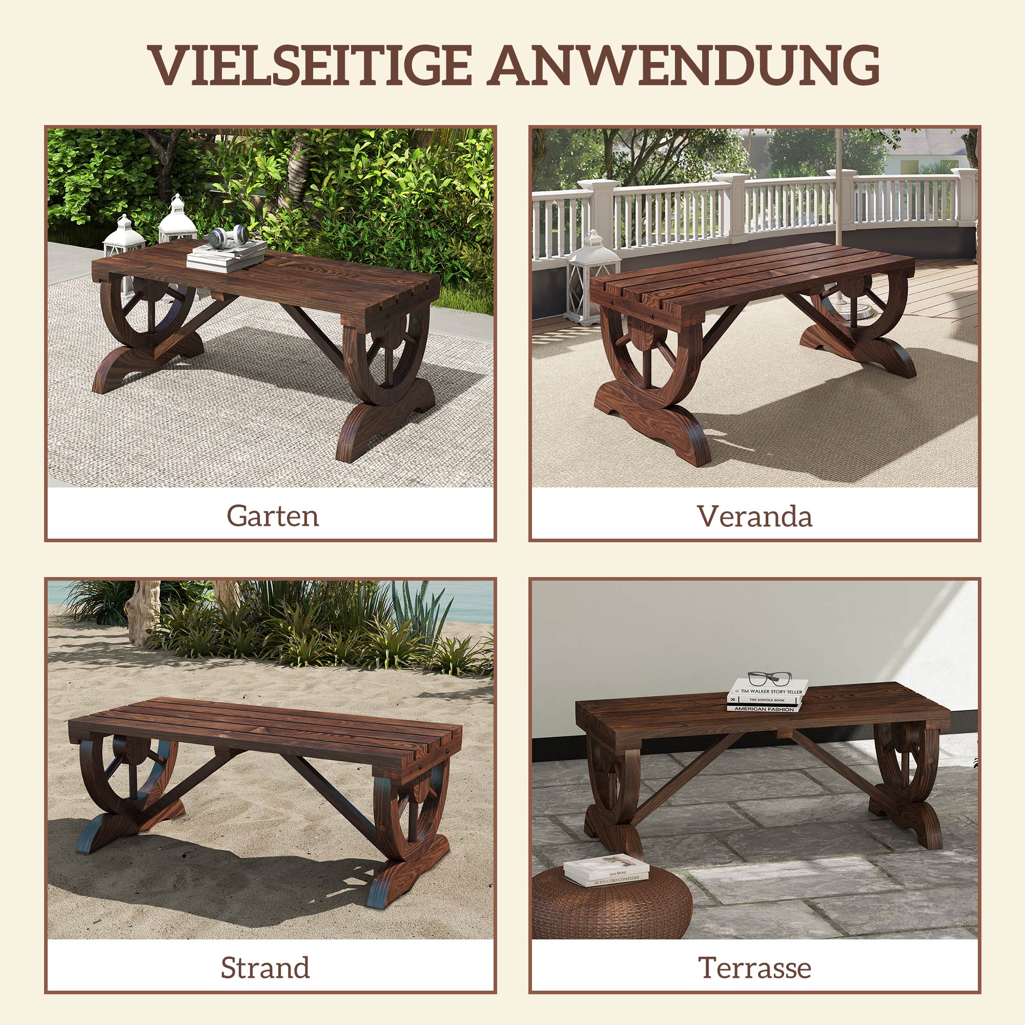 Wooden Garden Bench Weatherproof Bench Outdoor Furniture Rustic Bench Natural 98 x 50 x 39.5 cm