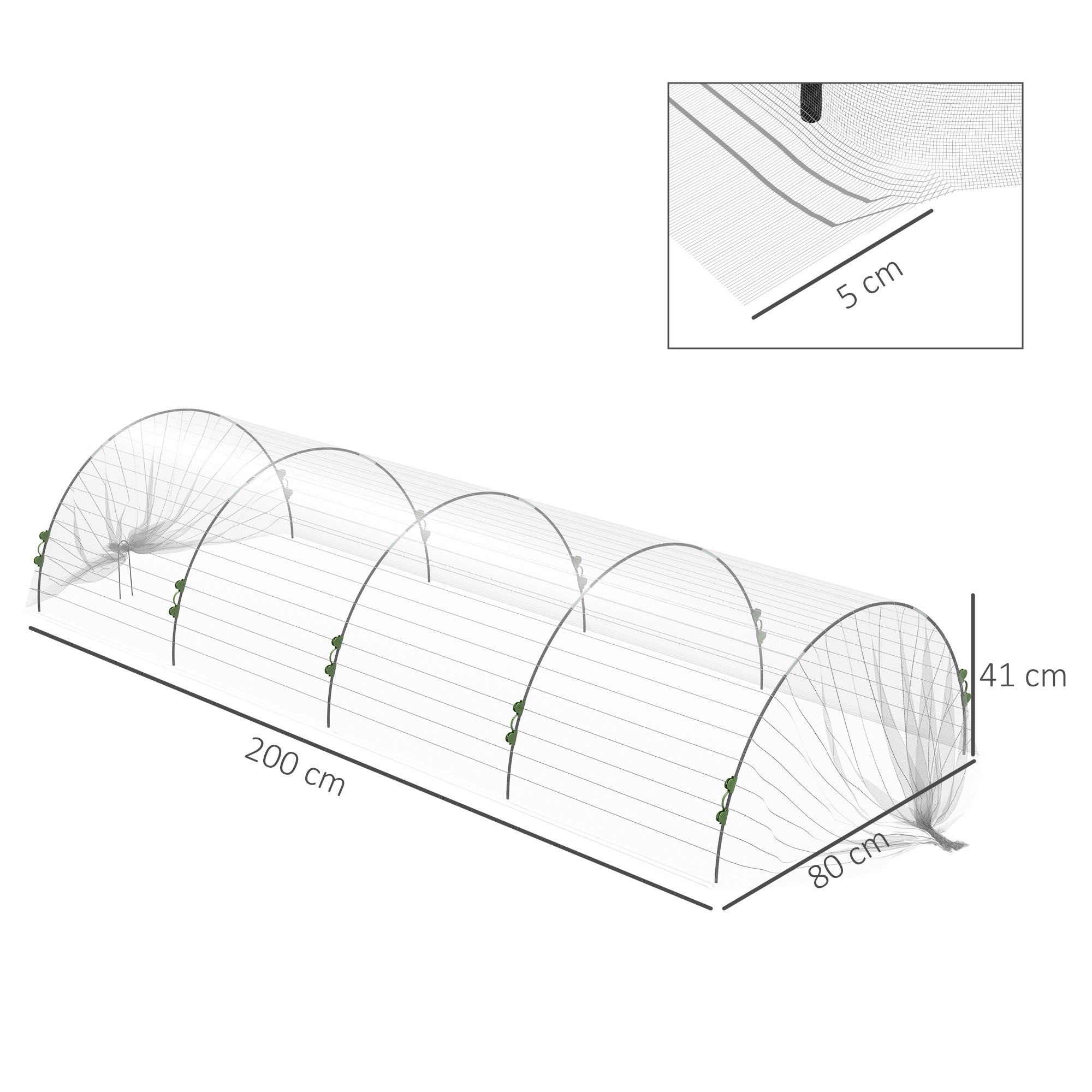 Garden Hoops for Greenhouse, Tunnel Greenhouse Arches with Net Cover, Flexible Arches and Fixing Clips, 200x80x41 cm, White