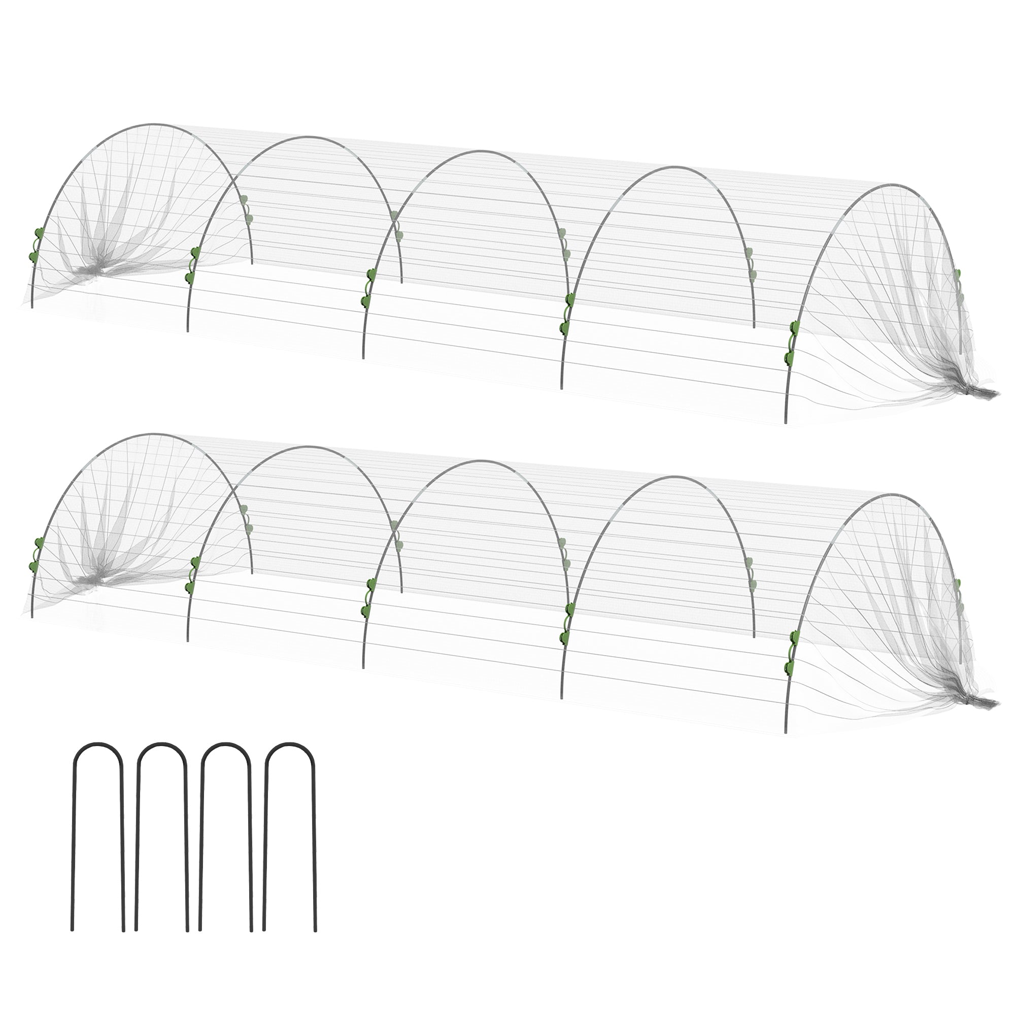 Garden Hoops for Greenhouse, Tunnel Greenhouse Arches with Net Cover, Flexible Arches and Fixing Clips, 200x80x41 cm, White