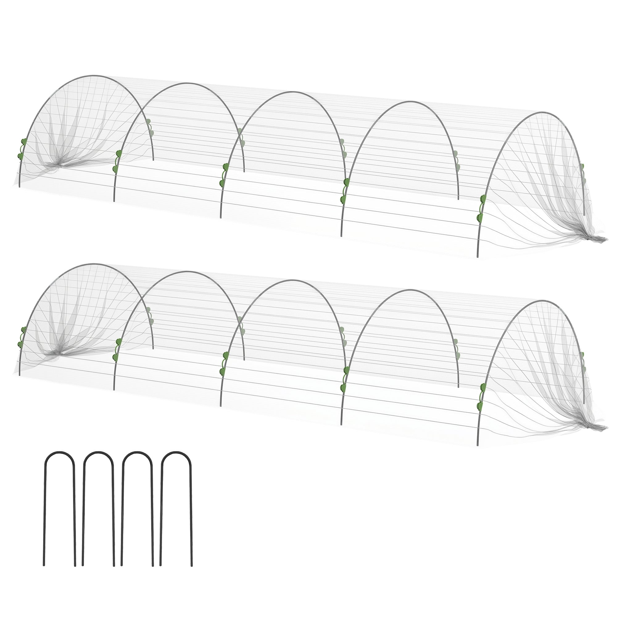 Garden Hoops for Greenhouse, Tunnel Greenhouse Arches with Net Cover, Flexible Arches and Fixing Clips, 200x80x41 cm, White