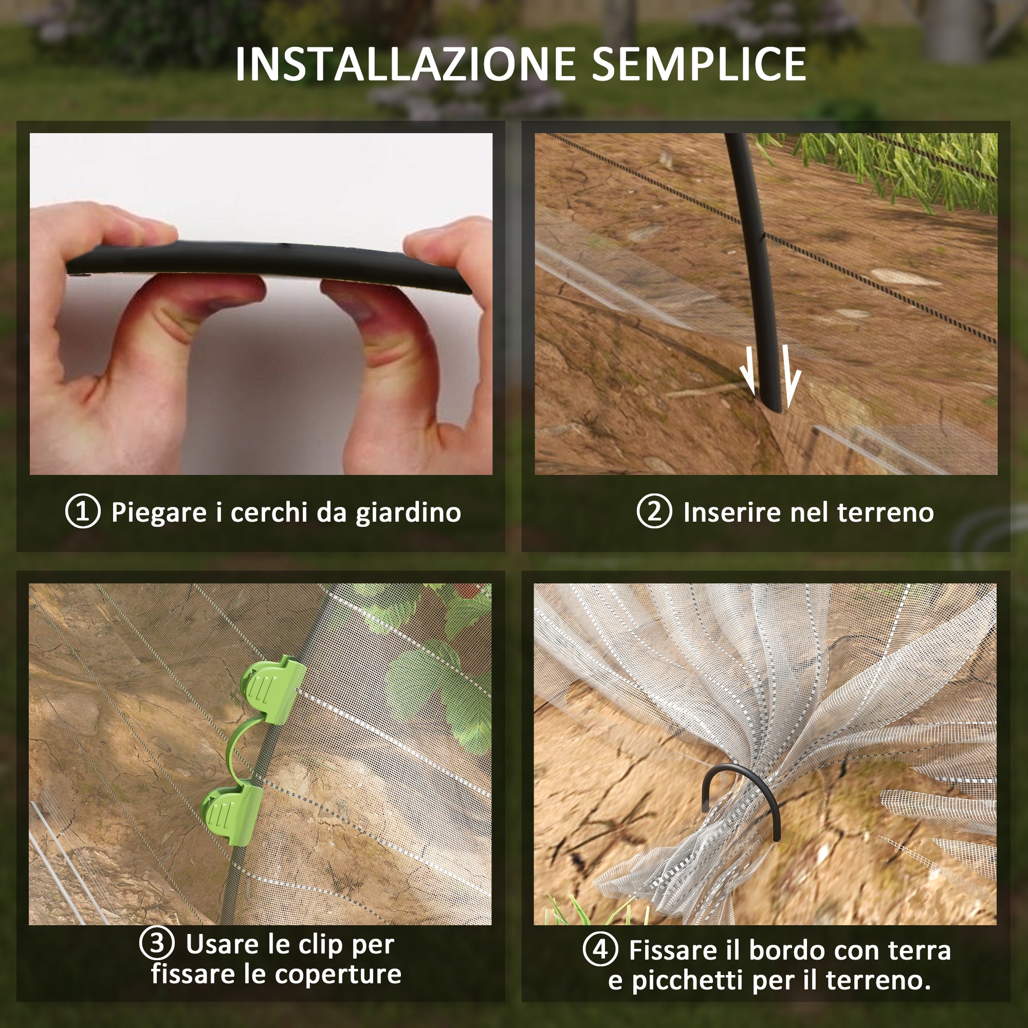 Garden Hoops for Greenhouse, Tunnel Greenhouse Arches with Net Cover, Flexible Arches and Fixing Clips, 200x80x41 cm, White