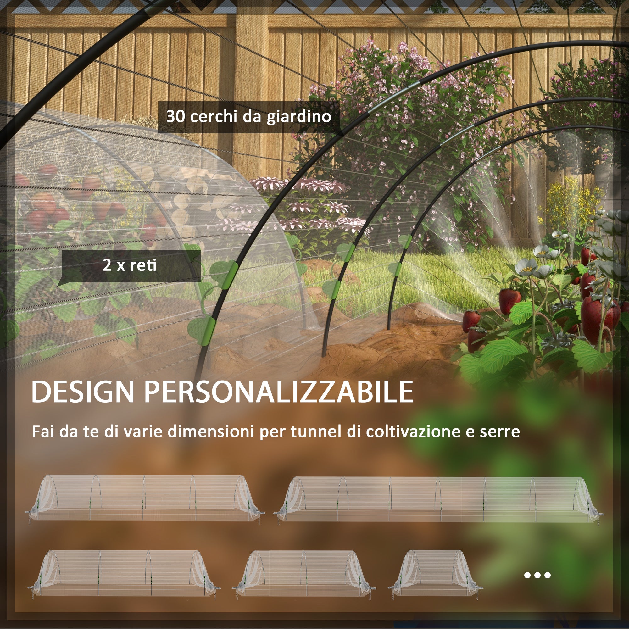 Garden Hoops for Greenhouse, Tunnel Greenhouse Arches with Net Cover, Flexible Arches and Fixing Clips, 200x80x41 cm, White