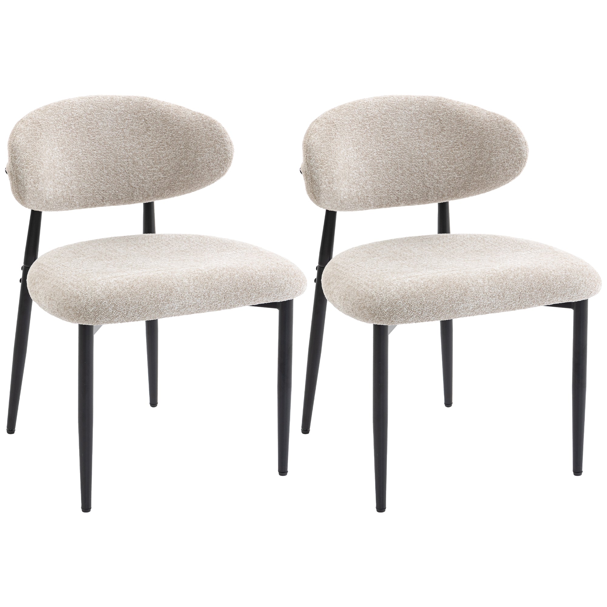 Modern 2-Pack Padded Dining Chairs, Linen-Look Upholstery, Curved Back, Wide Seat, Steel Legs, Beige