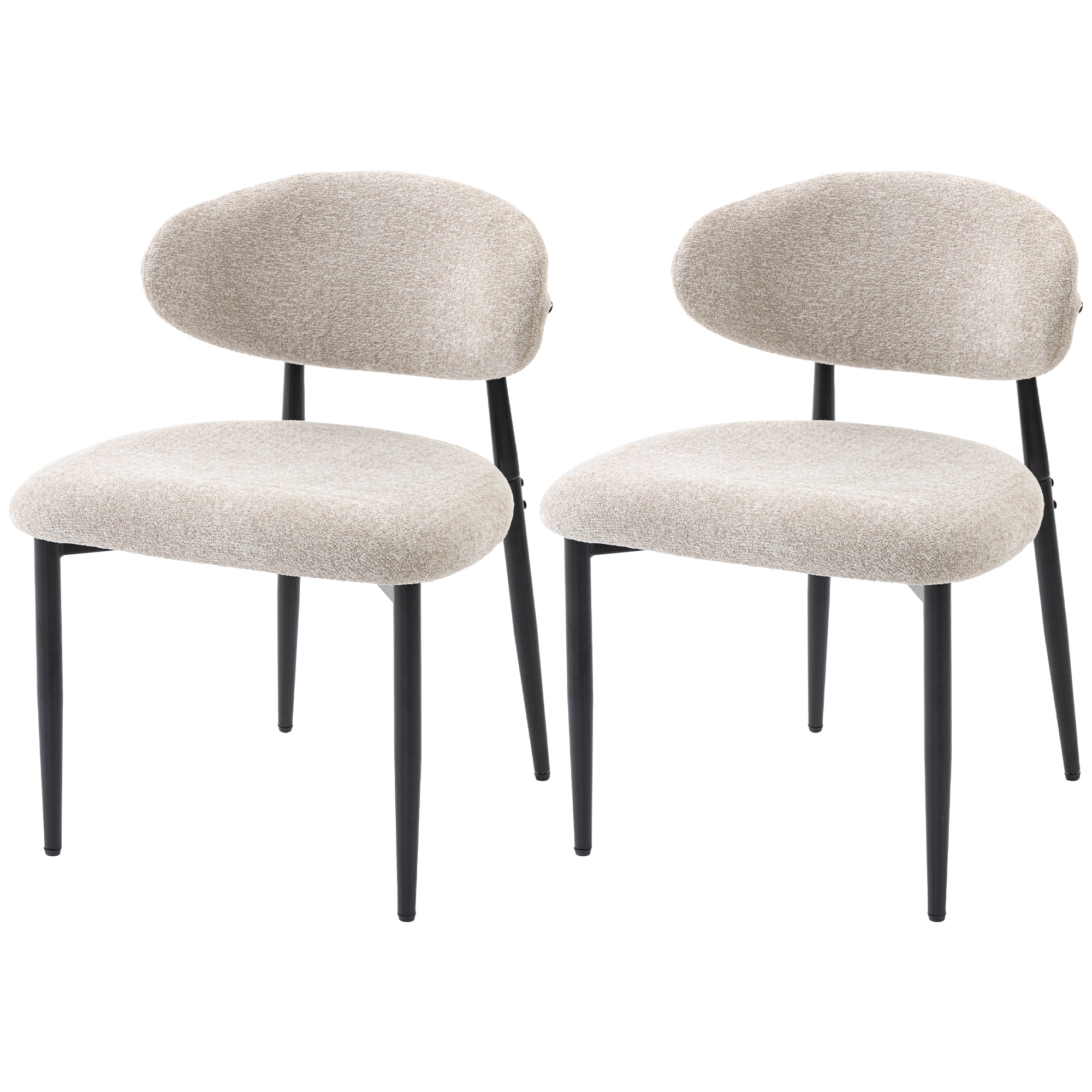 Modern 2-Pack Padded Dining Chairs, Linen-Look Upholstery, Curved Back, Wide Seat, Steel Legs, Beige