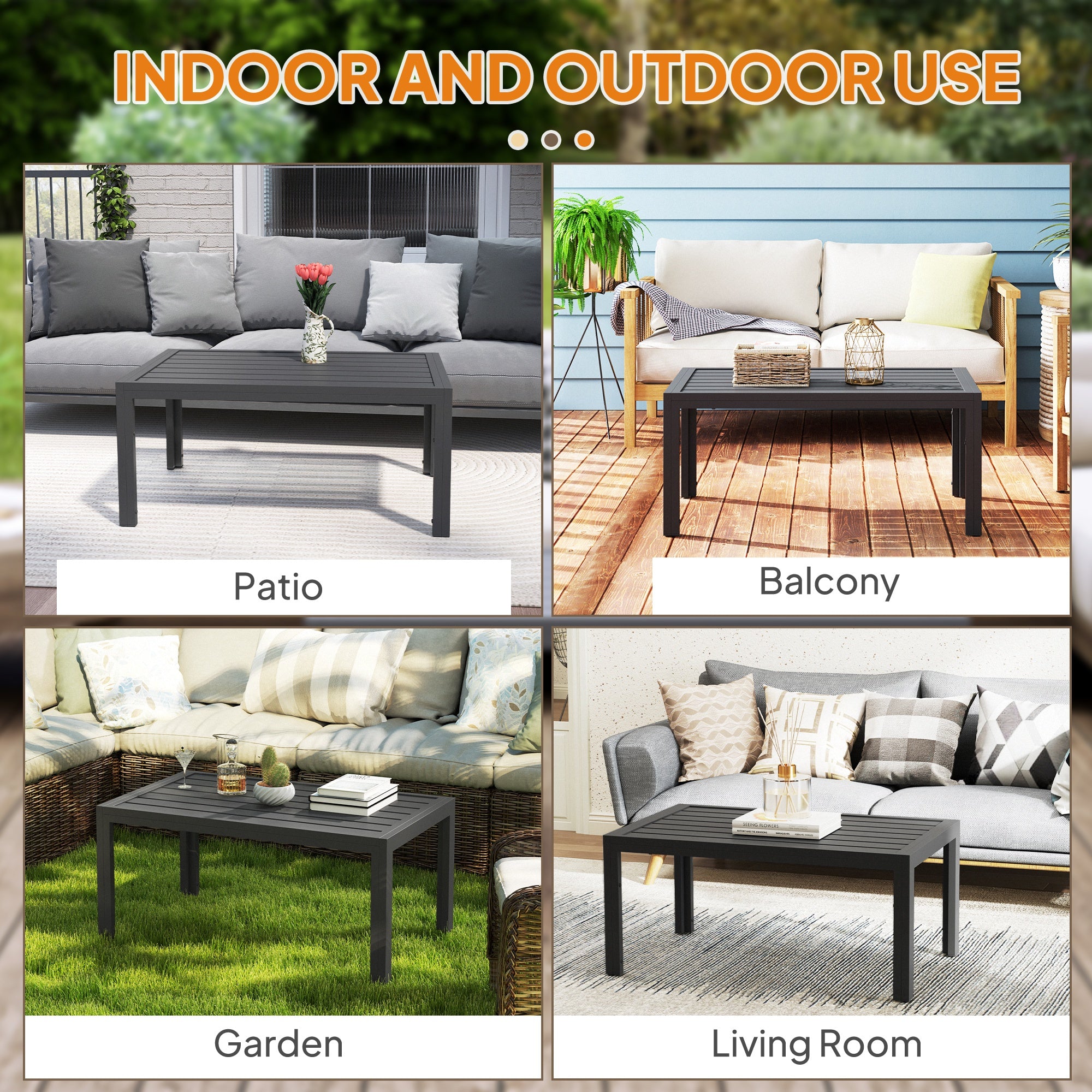 Rectangular Steel Balcony Coffee Table – Weather-Resistant Outdoor/Patio Coffee Table, 101.5 x 61 x 46 cm (40" x 24" x 18"), Gray