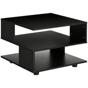 Asymmetrical Coffee Table with Shelves, Square Wooden Living Room Table with Adjustable Feet, 60x60x45cm, Black