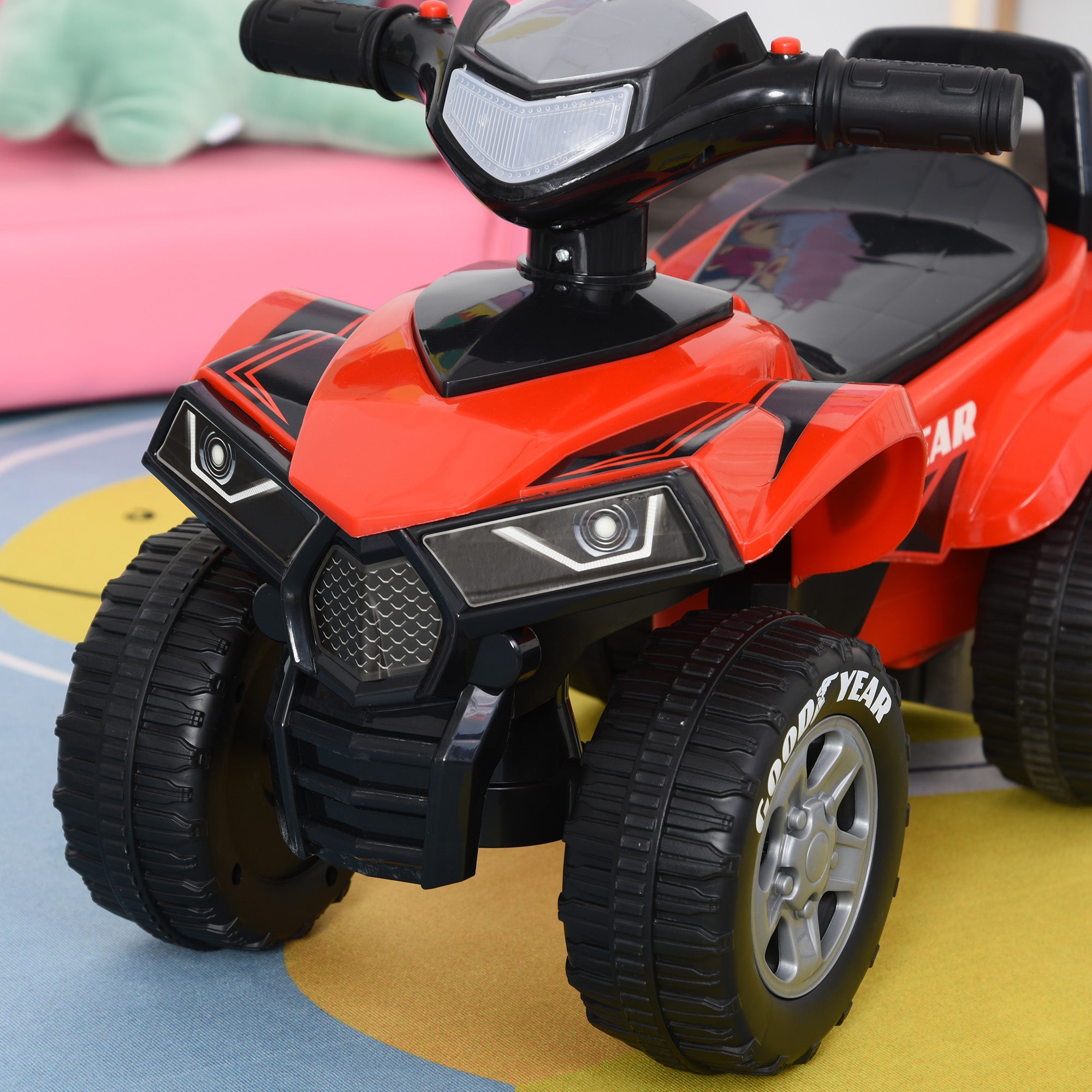 Kids' Pedal-Free Quad for Children Ages 18-36 Months ATV with Lights, Horn, and Secret Storage Space 60x31x42 cm Red