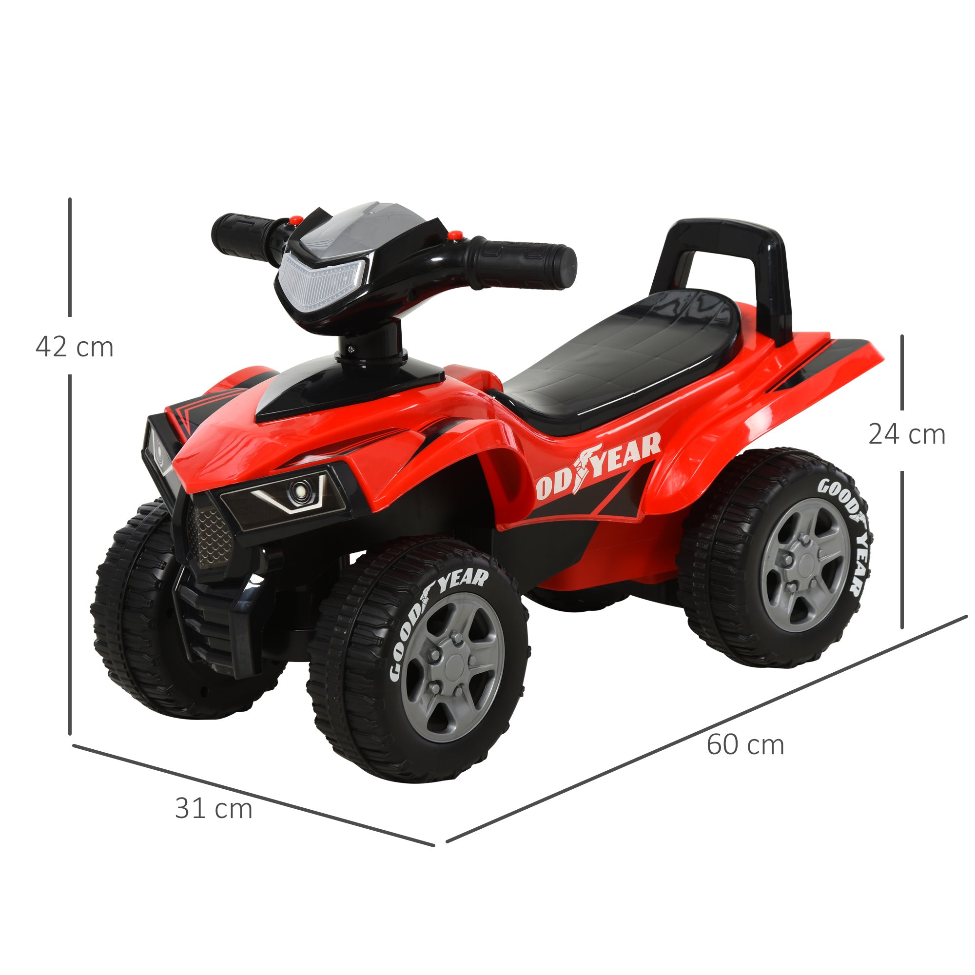 Kids' Pedal-Free Quad for Children Ages 18-36 Months ATV with Lights, Horn, and Secret Storage Space 60x31x42 cm Red