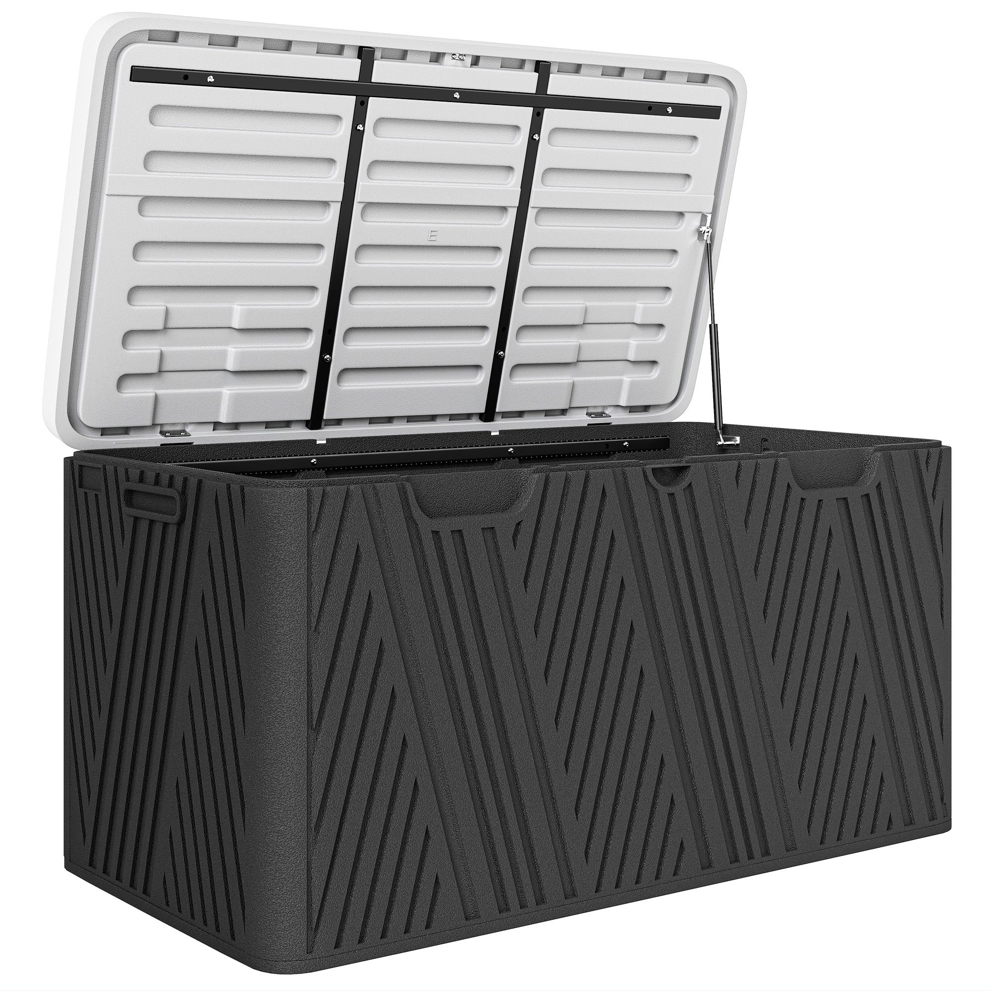 380L Outdoor Storage Box with Gas Strut Lid and 2 Side Handles, Waterproof HDPE Outdoor Storage Bench, UV Protection, 115x60x60 cm, Black and Gray