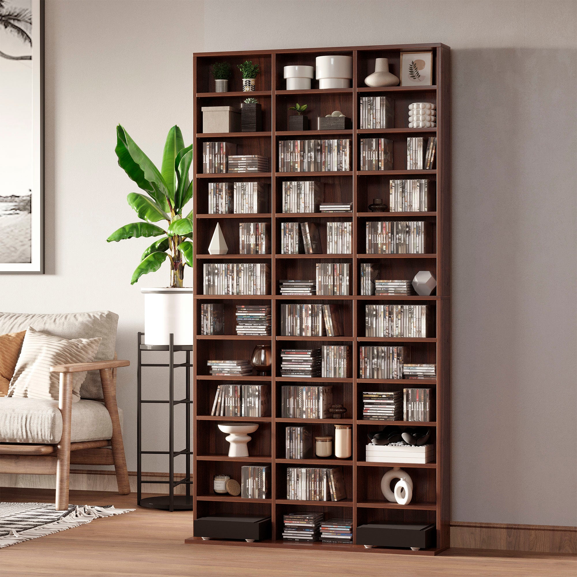 CD/DVD Storage Shelf Storage Unit for 1116 CDs 36 Height-Adjustable Compartments 102 x 24 x 195 cm Brown