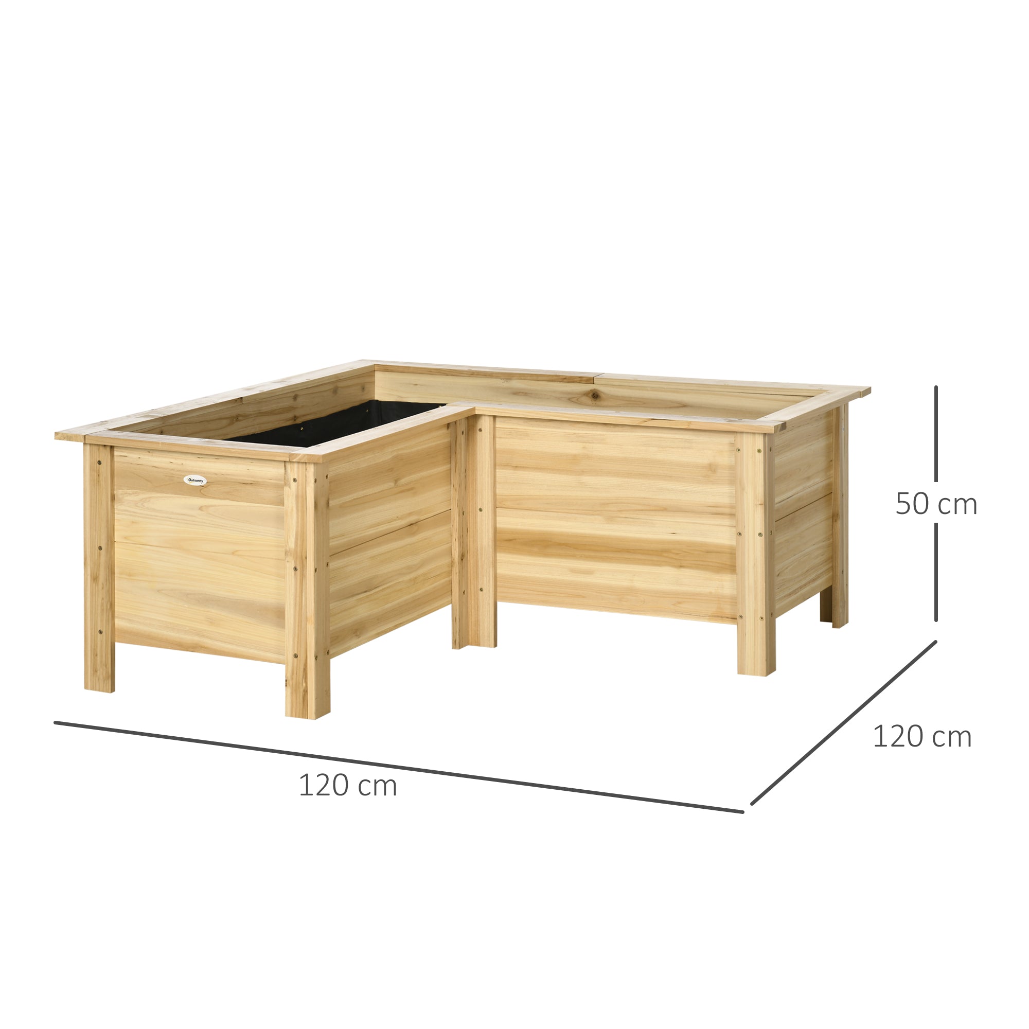 L-Shaped Elevated Wooden Planter with Non-Woven Liner, Outdoor Raised Bed for Vegetables & Flowers, 47.2" x 47.2" x 19.7", Natural