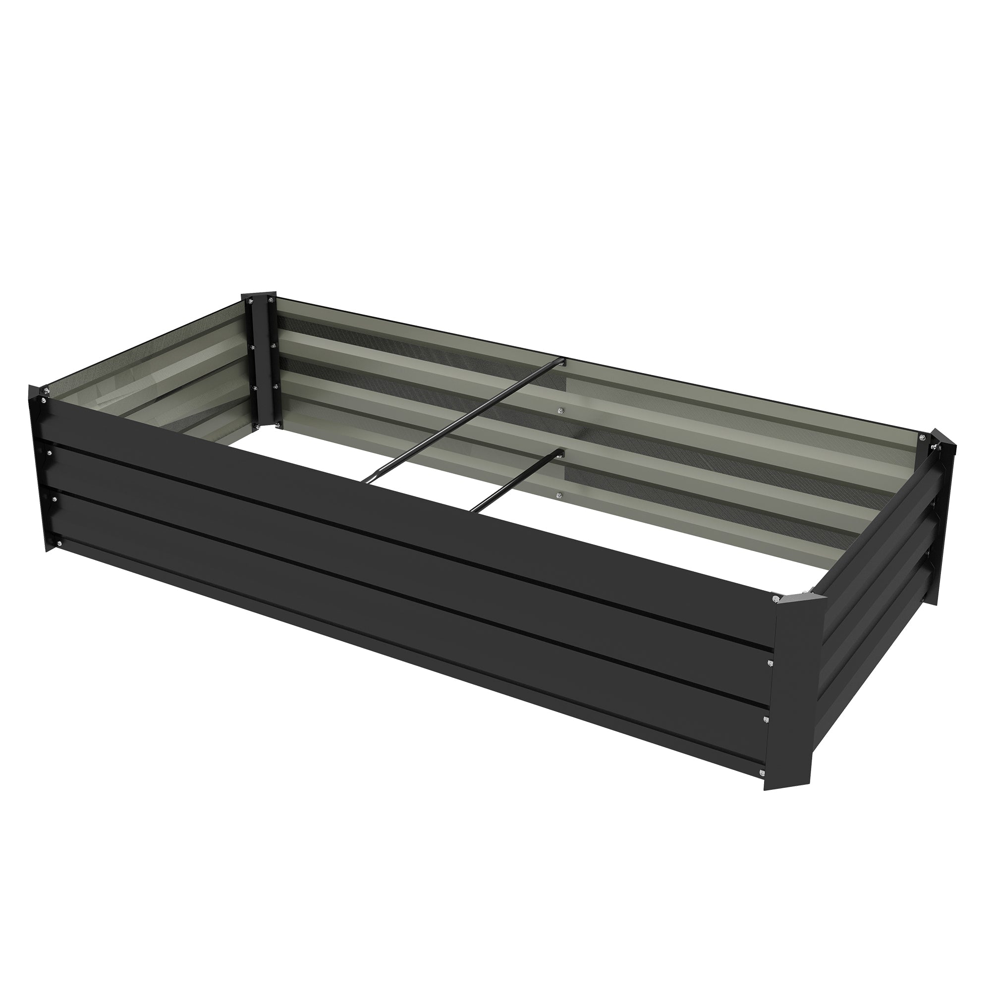 Rectangular Garden Planting Box made of Steel with Safety Edge and Open Bottom, Dimensions 150L x 70W x 30H cm, Black