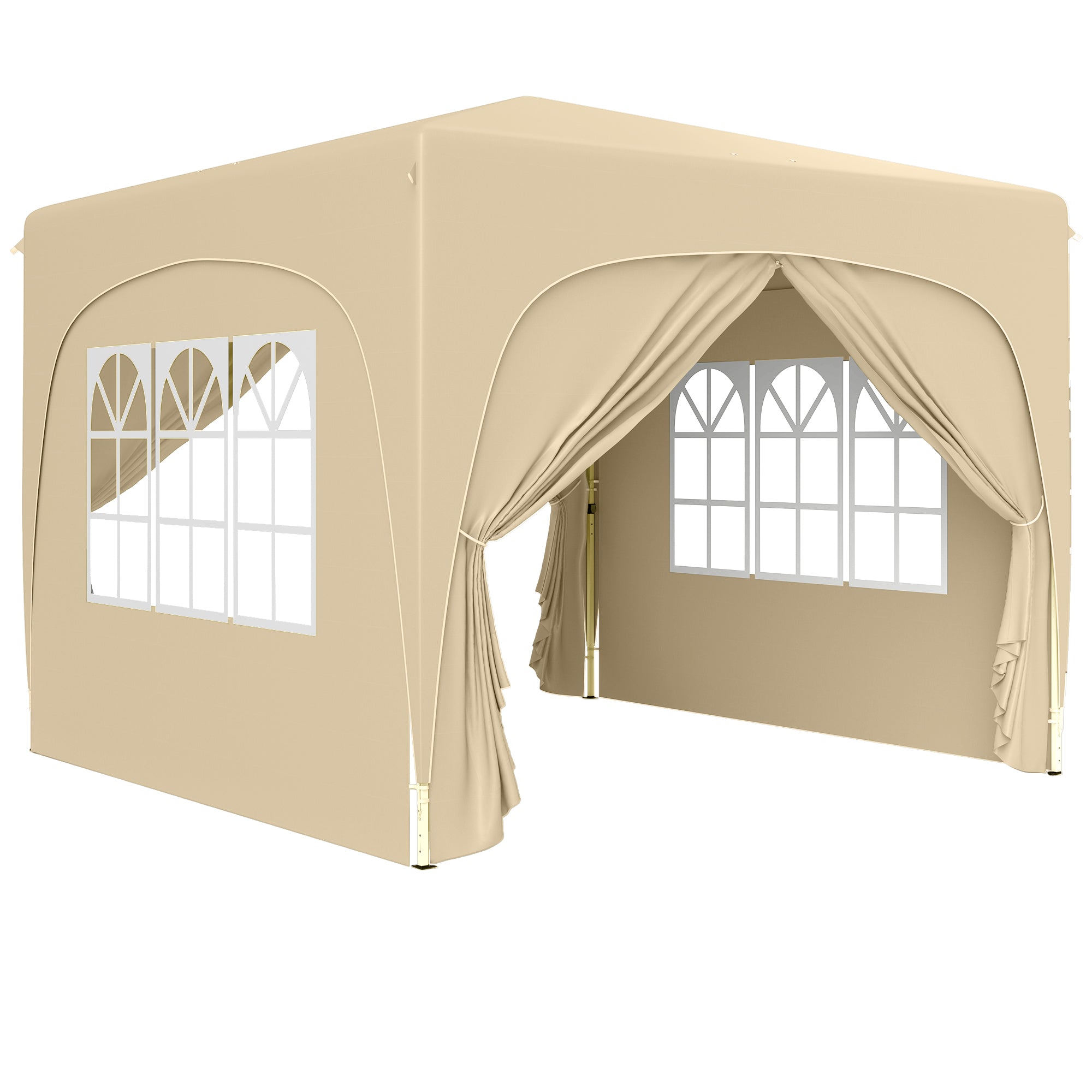 Pavilion 3x3m, Water-Resistant Stable Winterproof Pop-Up Folding Pavilion, UV Protection 50+, Foldable Party Tent Garden Tent with 4 Side Panels Bag Garden Pavilion for Camping Garden, Sand