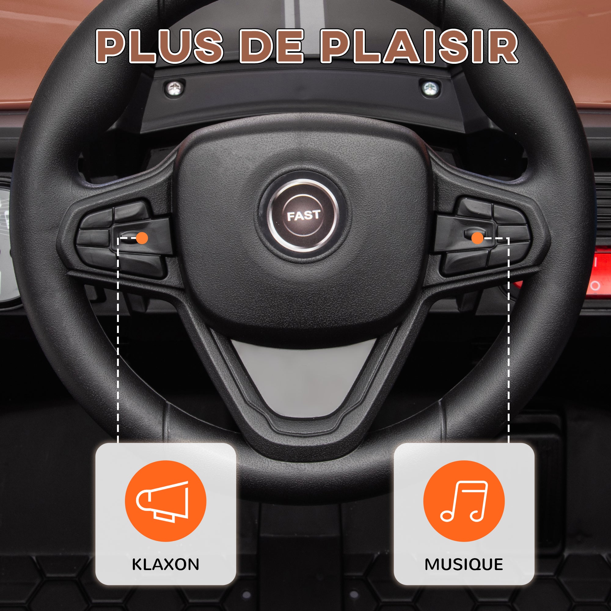 Electric Children's Car UTV, Electric Children's Buggy, with 2.4Ghz remote control, 2 12V motors, 2 speeds, music, horn, lights, for children 3-5 years old, brown