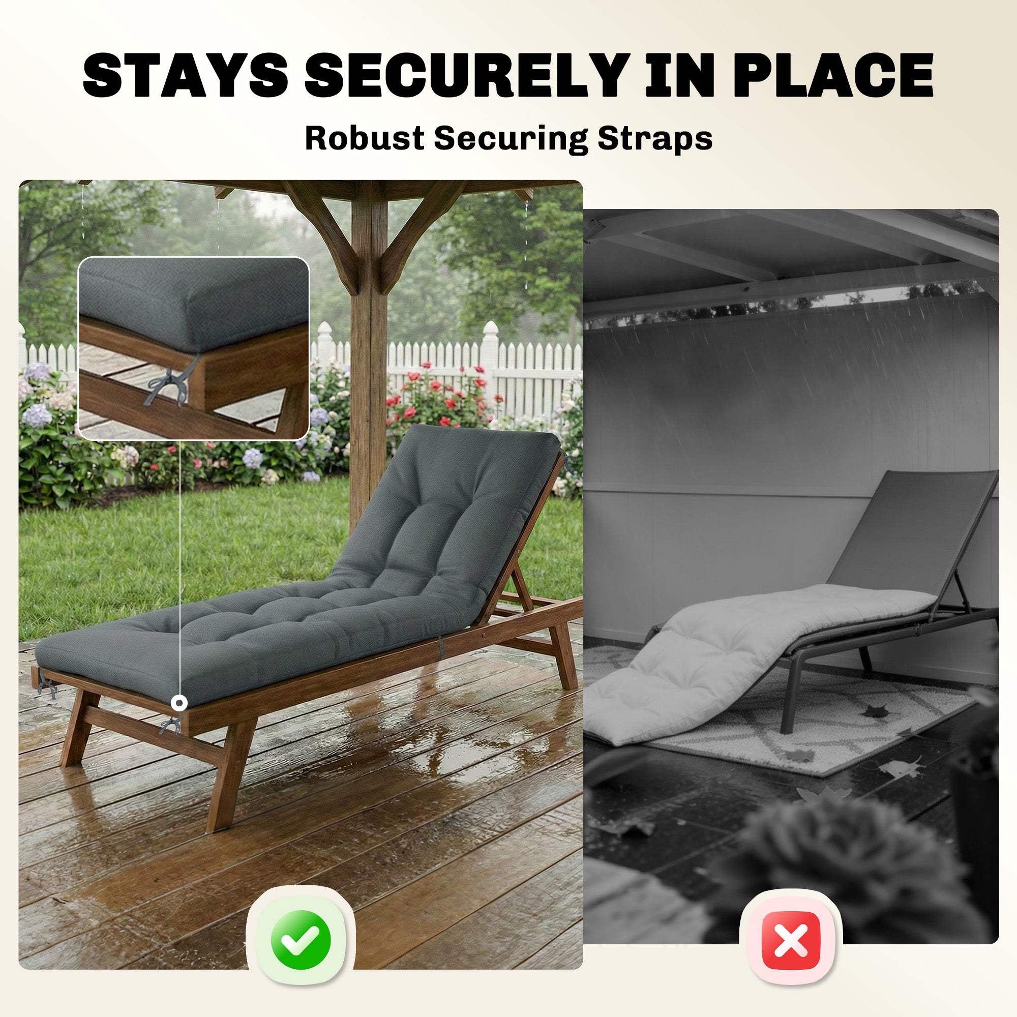 Pallet Cushion — Removable Seat Pad with Tie Straps for Most Loungers, 198 x 65 x 13 cm (78 x 25.6 x 5.1 in) — Dark Gray