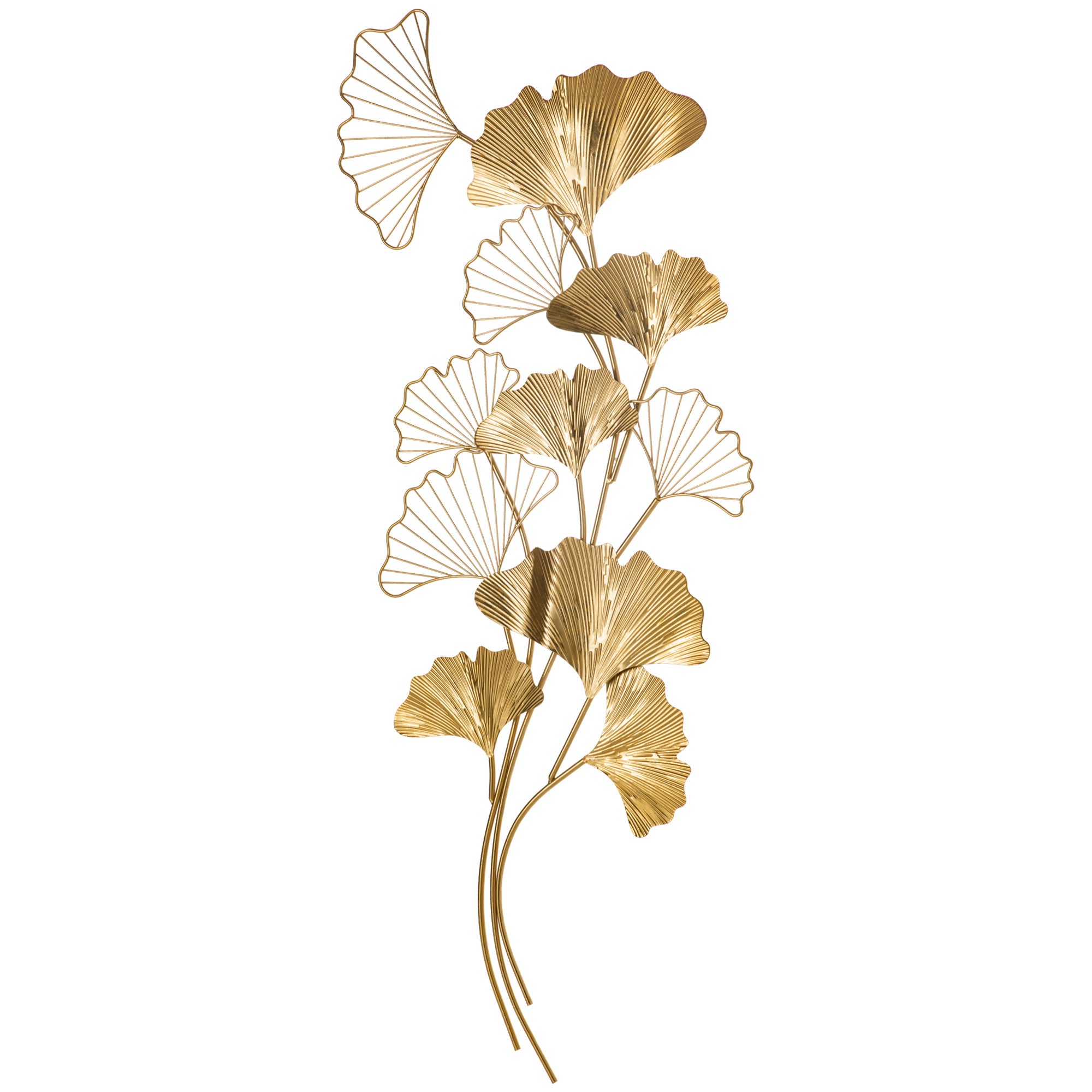 3D Metal Wall Decoration Art, Golden Wall Art with Ginkgo Leaves 138x70cm