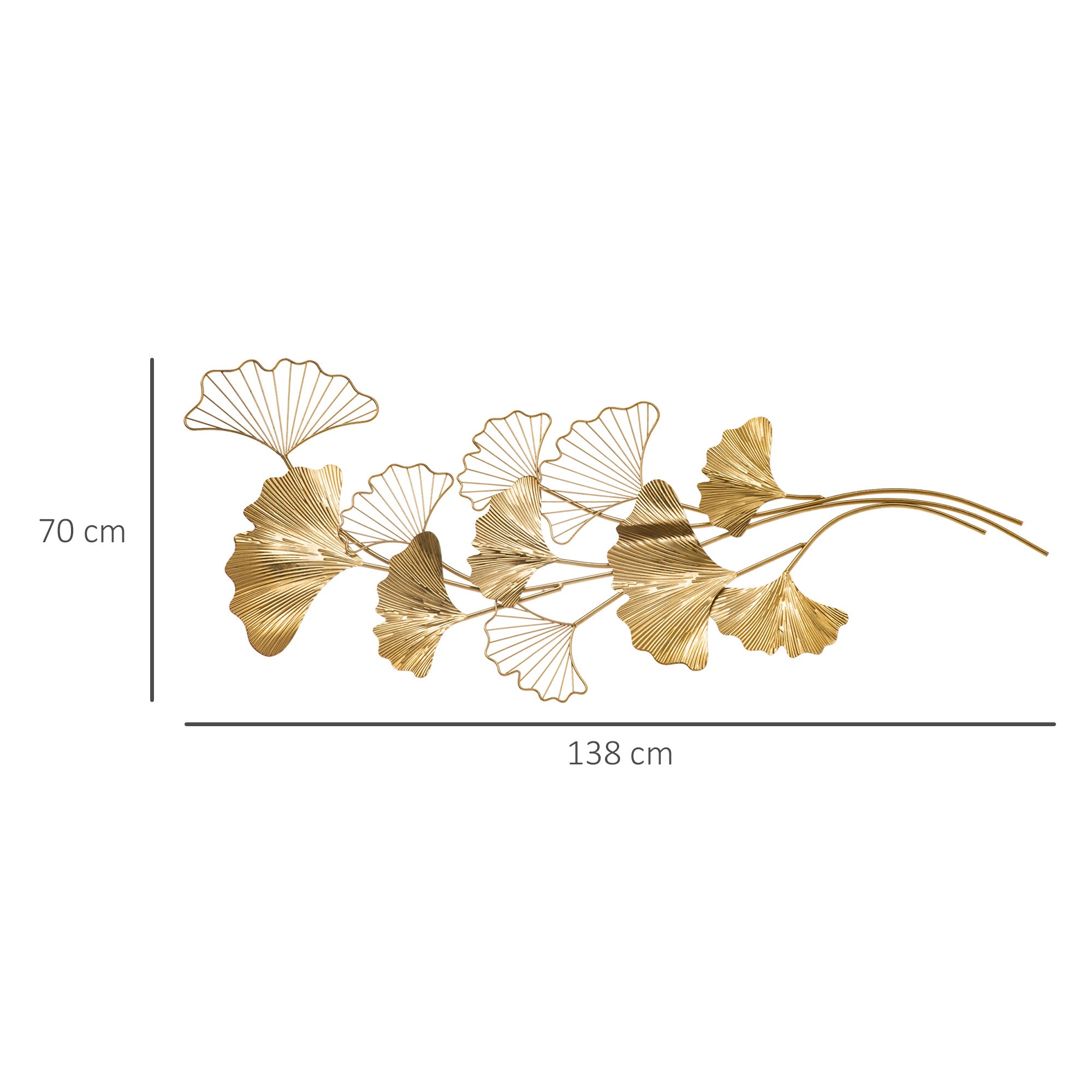 3D Metal Wall Decoration Art, Golden Wall Art with Ginkgo Leaves 138x70cm