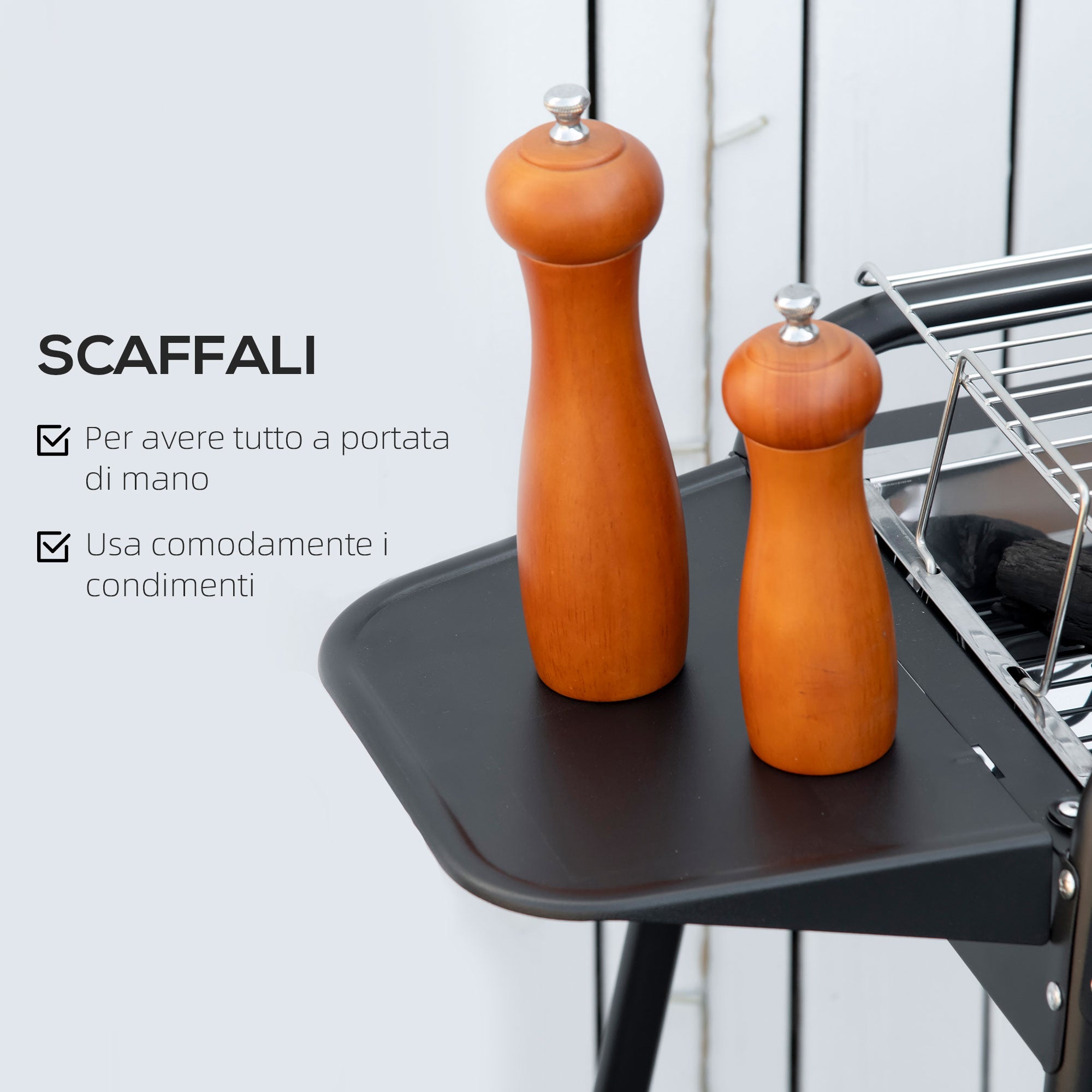 Charcoal Barbecue with Grid and Plate, Portable BBQ in Steel with Side Shelves, 113x59x83.5cm, Black