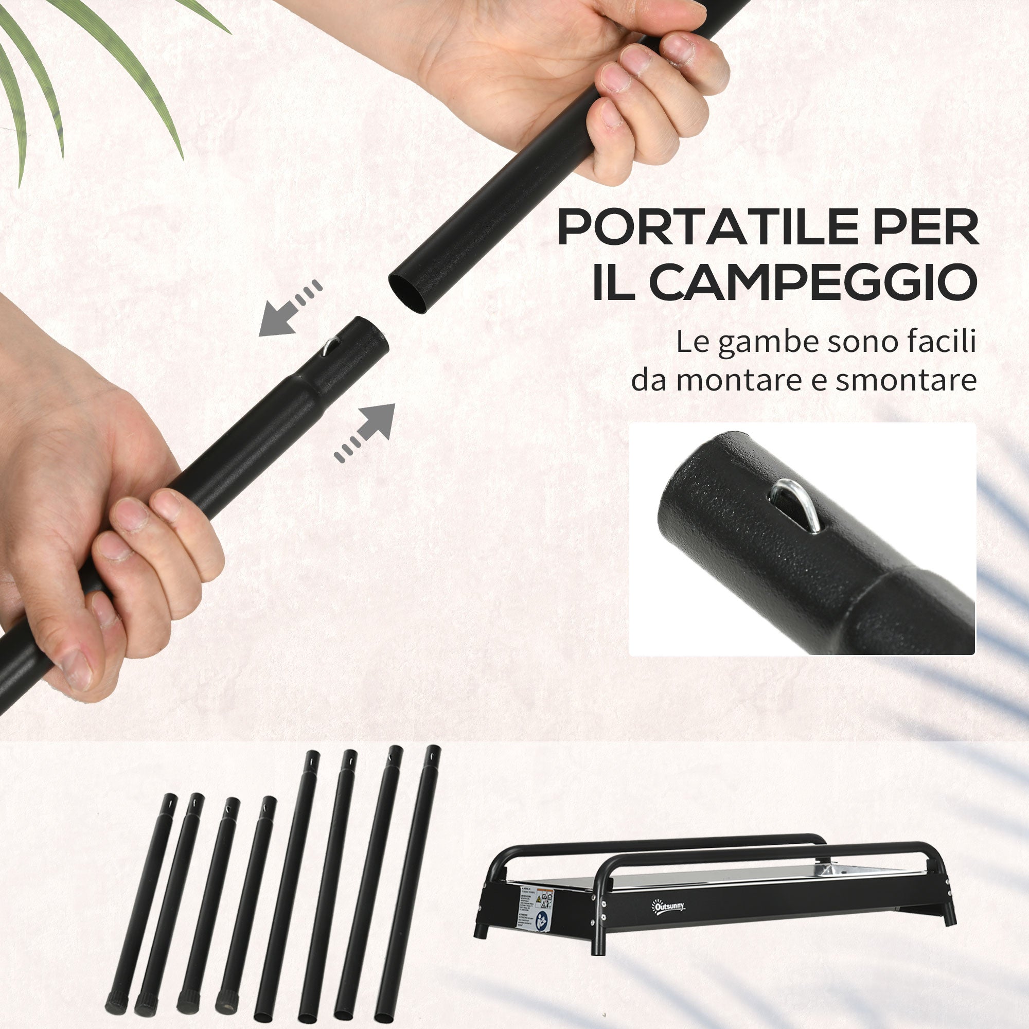 Charcoal Barbecue with Grid and Plate, Portable BBQ in Steel with Side Shelves, 113x59x83.5cm, Black