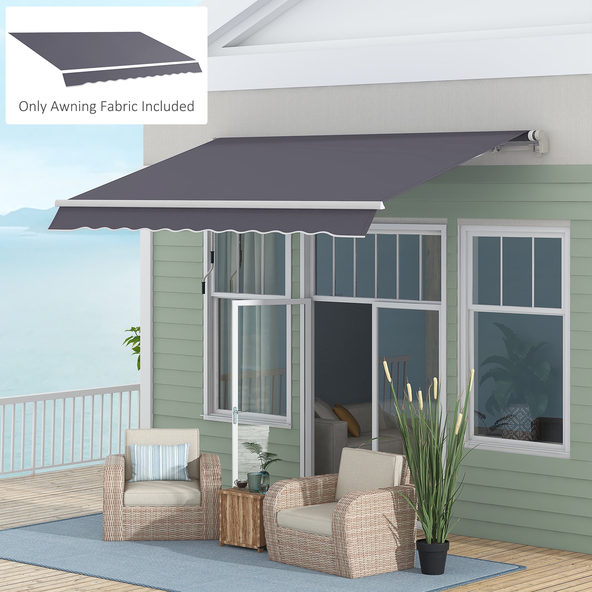 Replacement Cover for Retractable Sun Awning, Replacement Fabric for 3.6x2.5 m Arm Awning in Polyester, Anti-UV 30+, for Balcony, Patio, Terrace, Outdoor, Garden, Grey